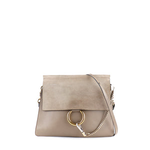 CHLOÉ - Faye large shoulder bag in taupe leather and suede