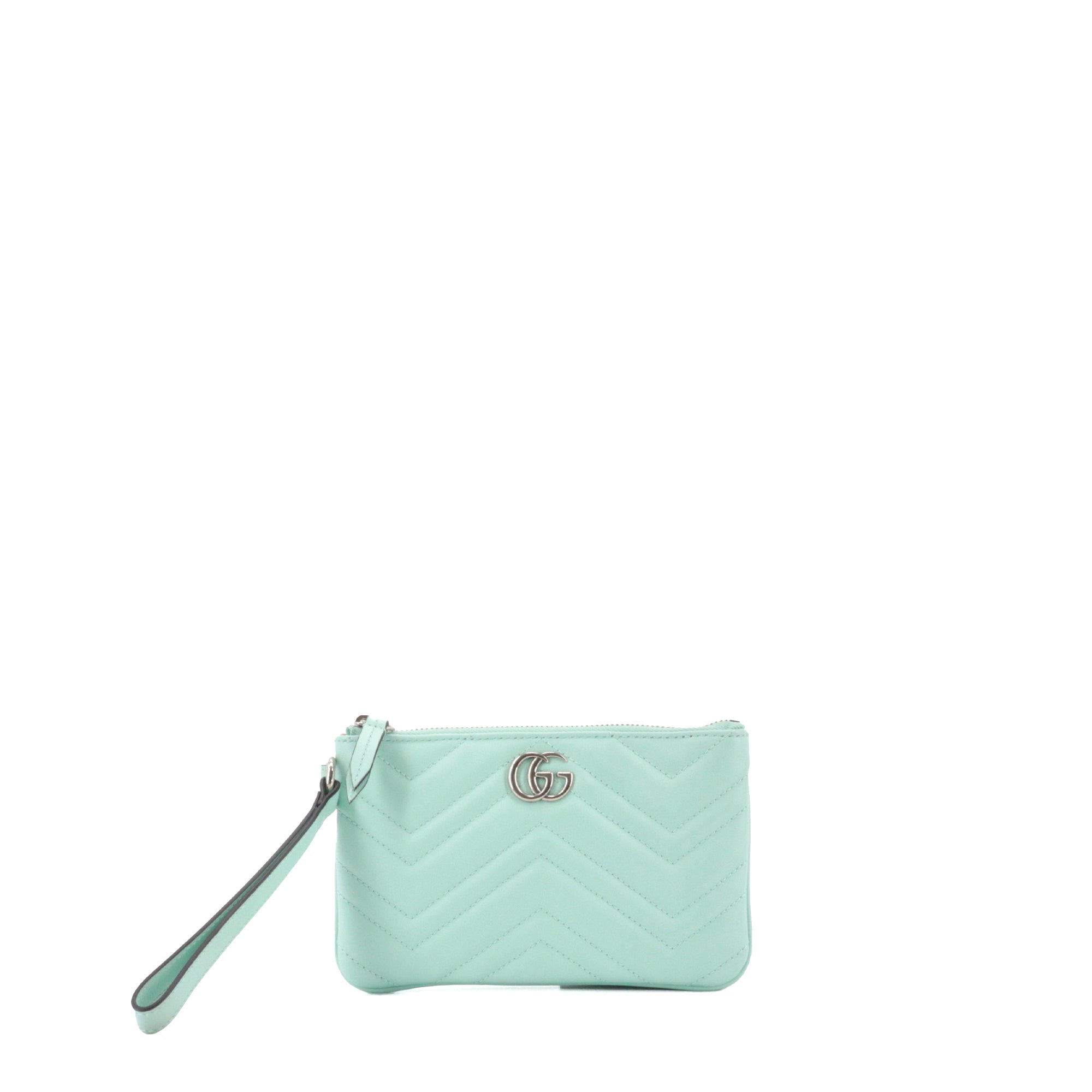 GUCCI - Pochette GG Marmont Gucci en cuir chevron bleu pastel