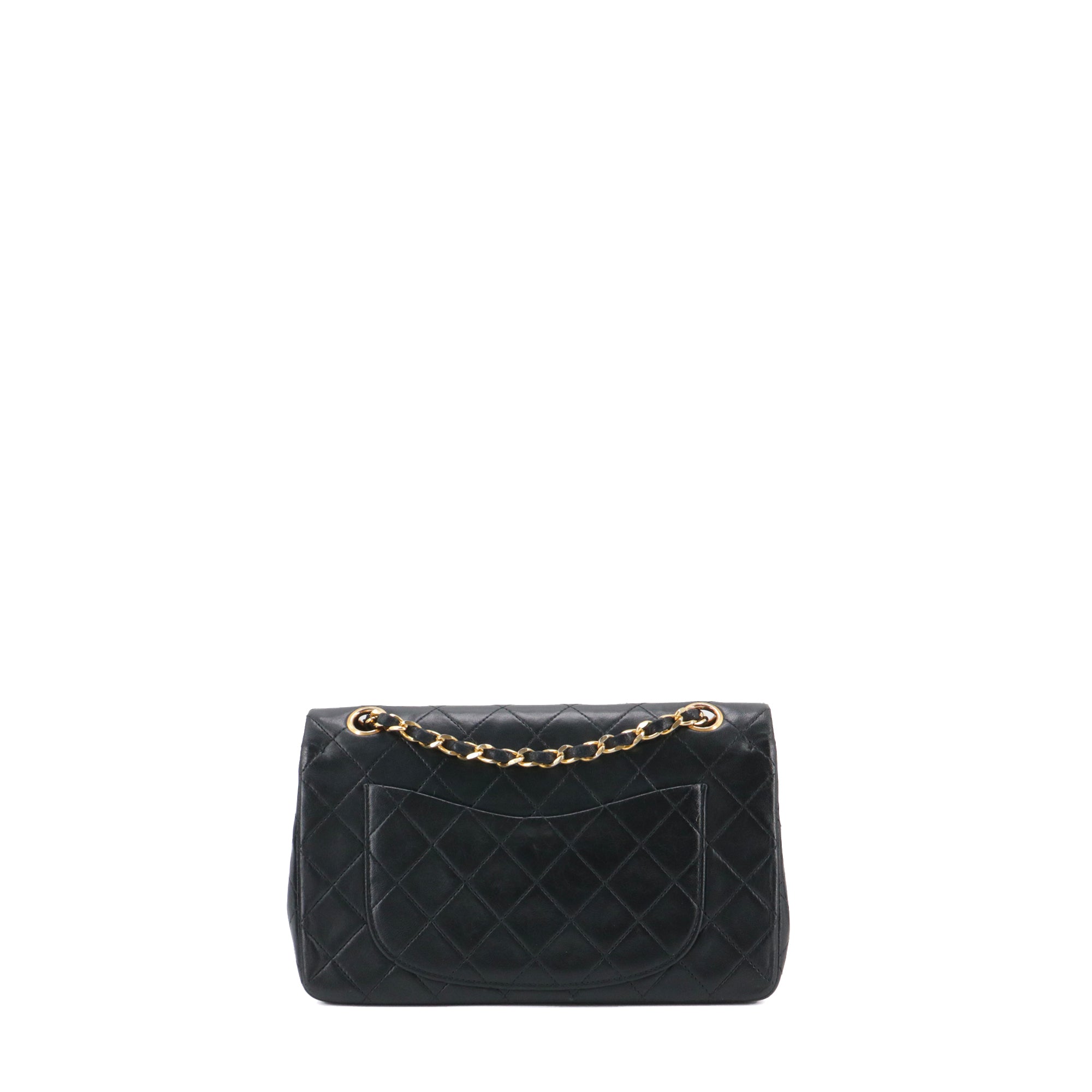 CHANEL - Sac à main Classique/Timeless double flap Chanel en cuir lisse noir vintage