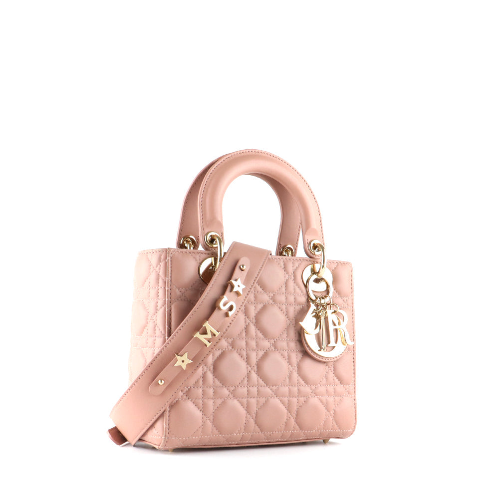 DIOR - Sac à bandoulière Lady Dior My ABCDior small en cuir rose nude