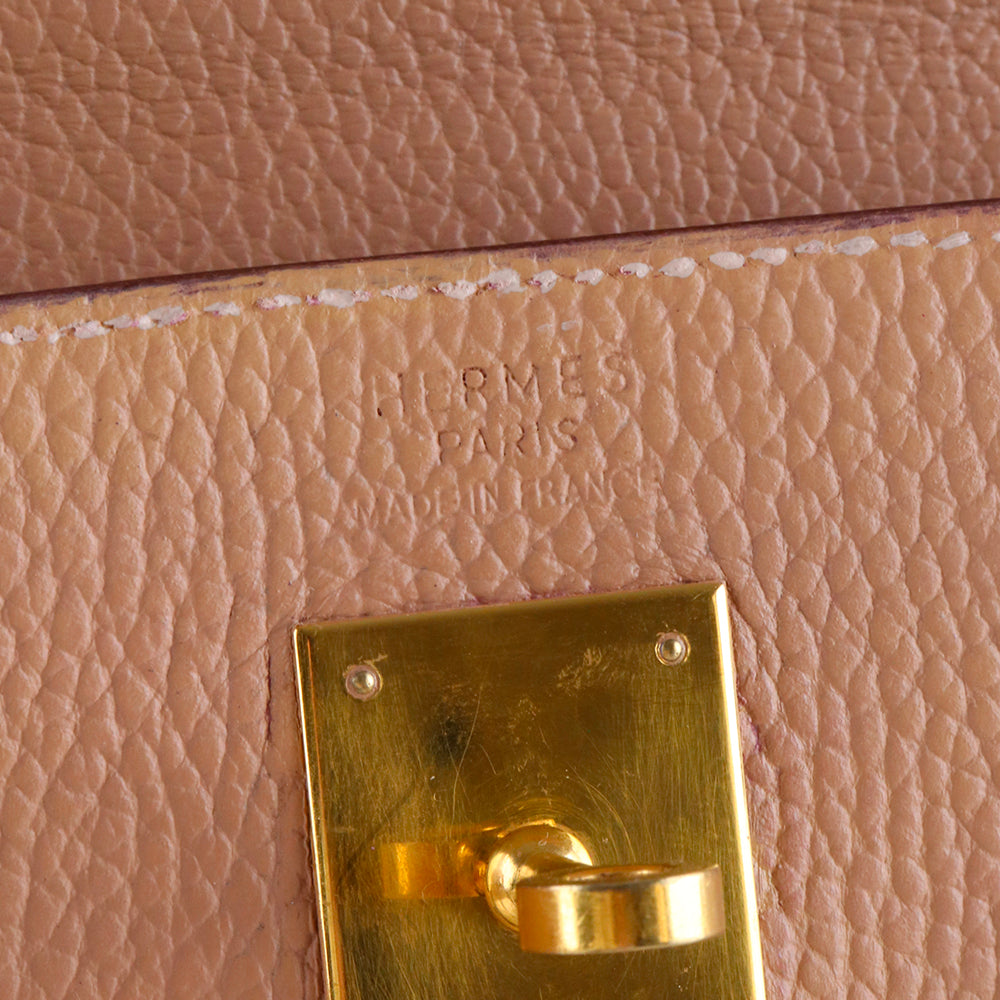 HERMÈS - Kelly 35 handbag in vintage old pink togo leather