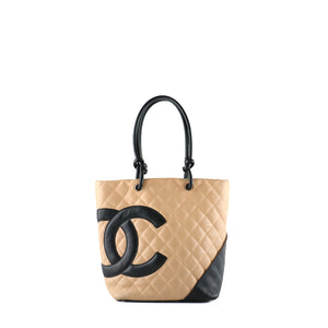 CHANEL - Cambon handbag in vintage beige and black quilted leather