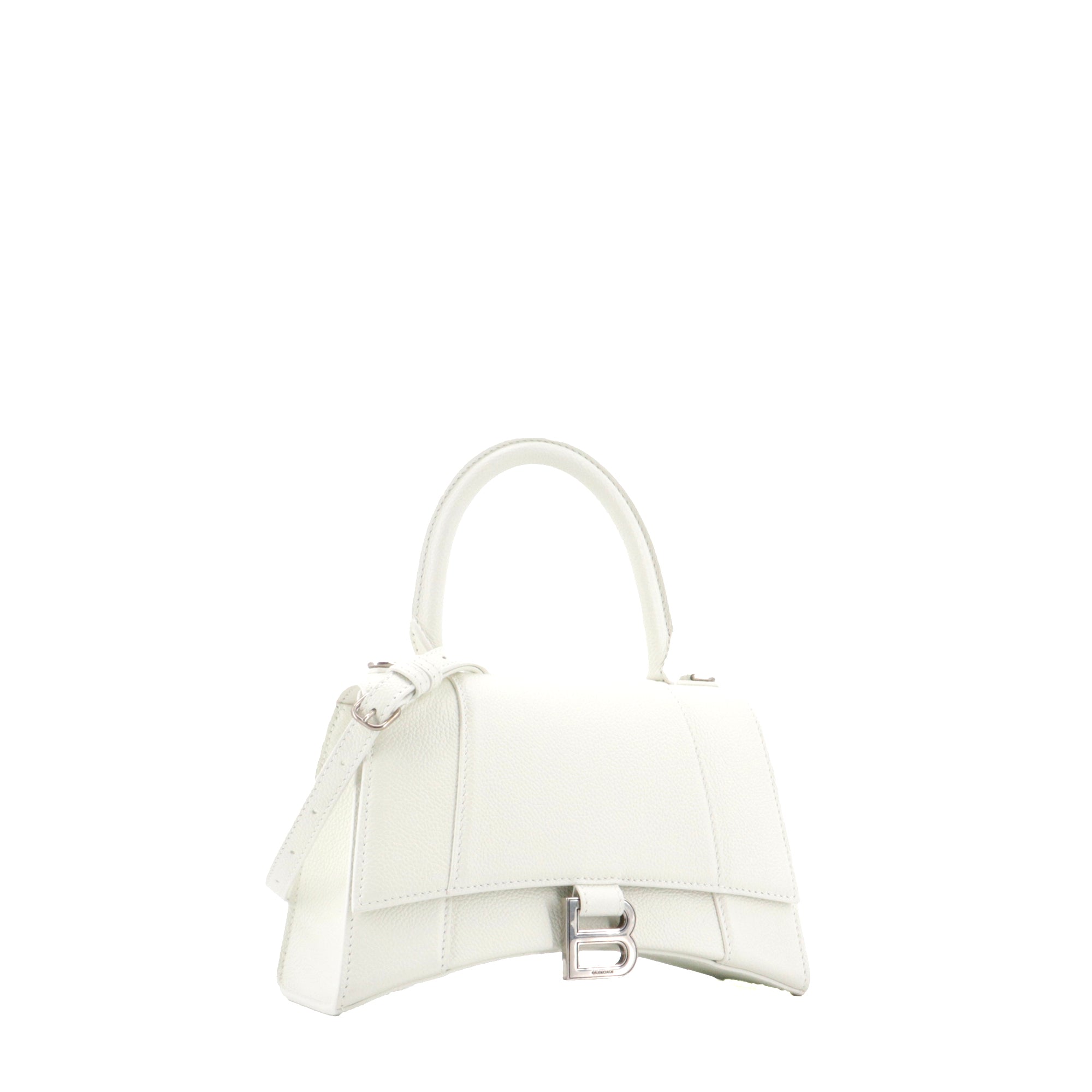BALENCIAGA - Hourglass Balenciaga Small Size shoulder bag in white grained leather