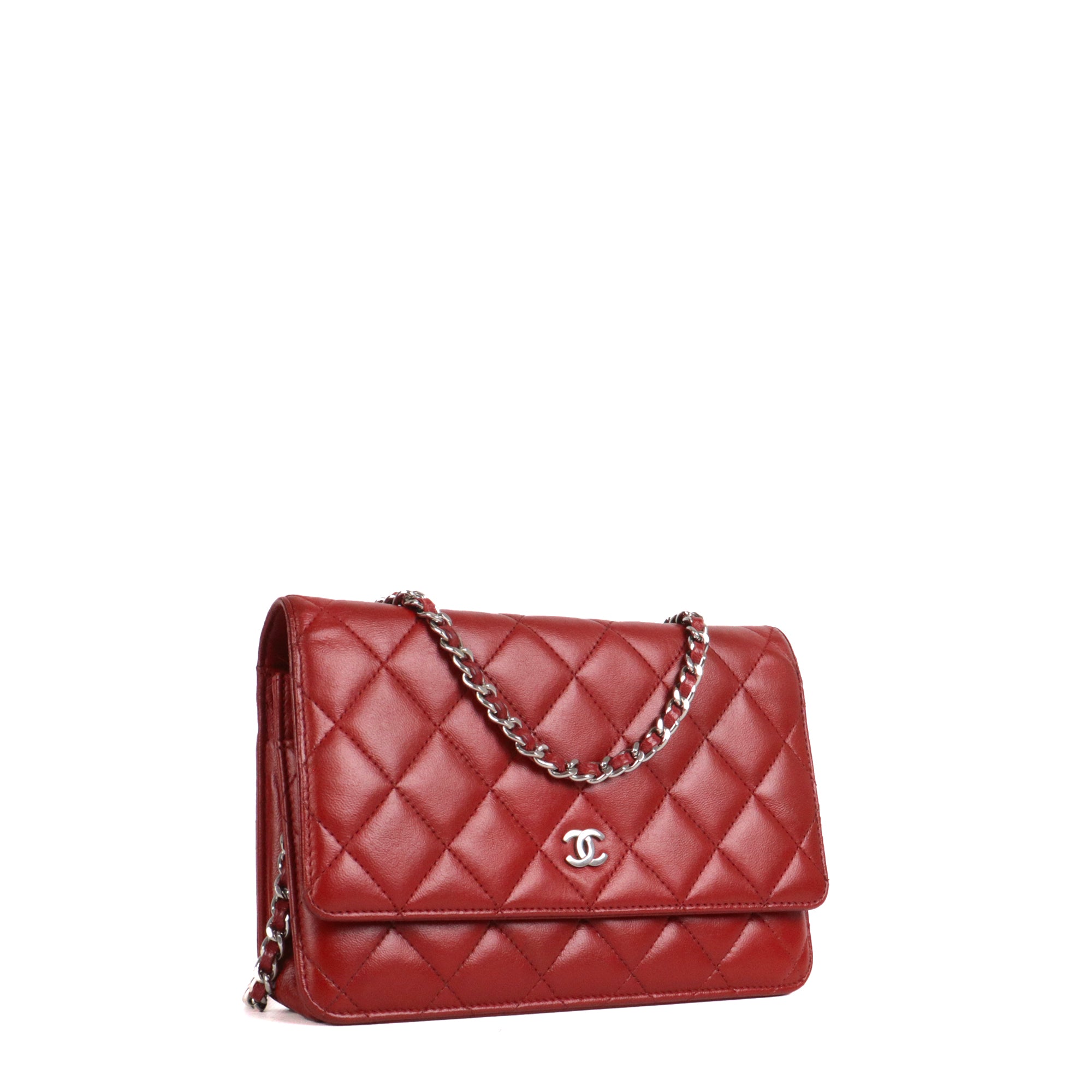 CHANEL - Sac Wallet On Chain Timeless/Classique Chanel en cuir lisse rouge bordeaux