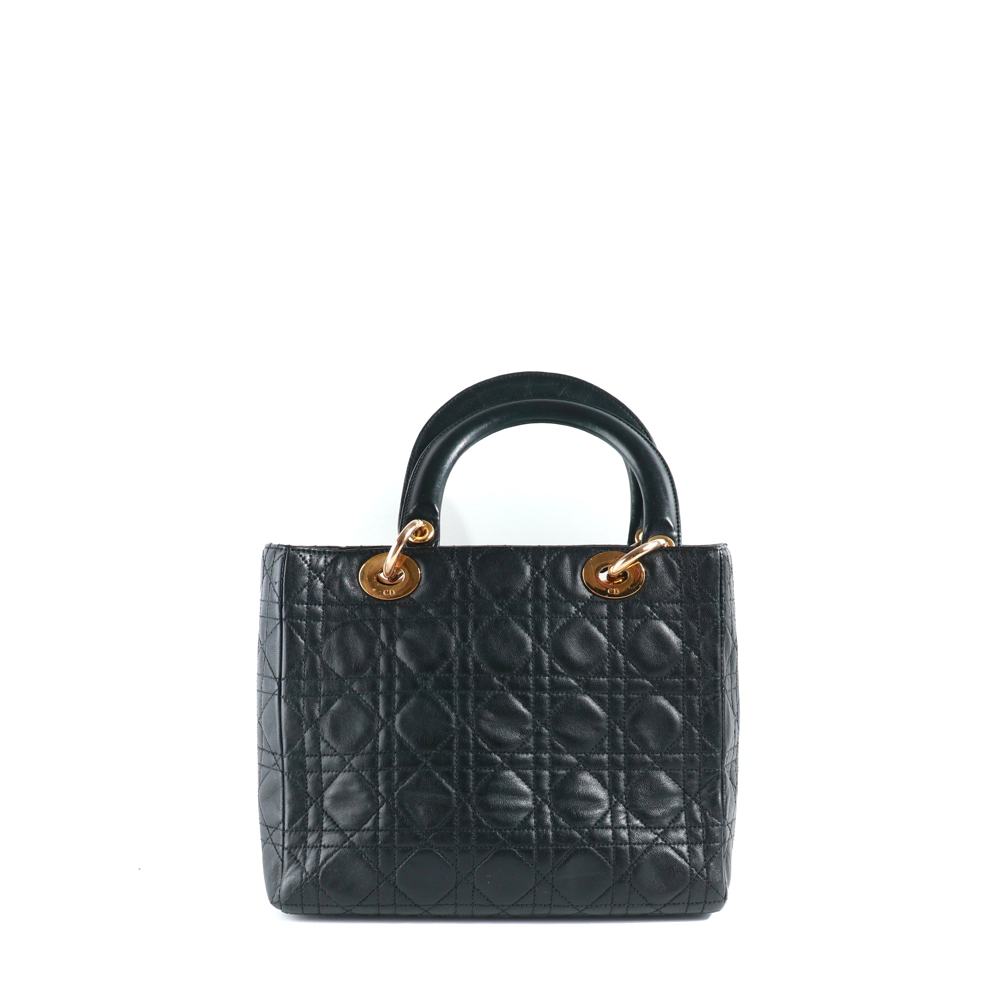 DIOR - Sac à main Lady Dior medium en cuir noir vintage
