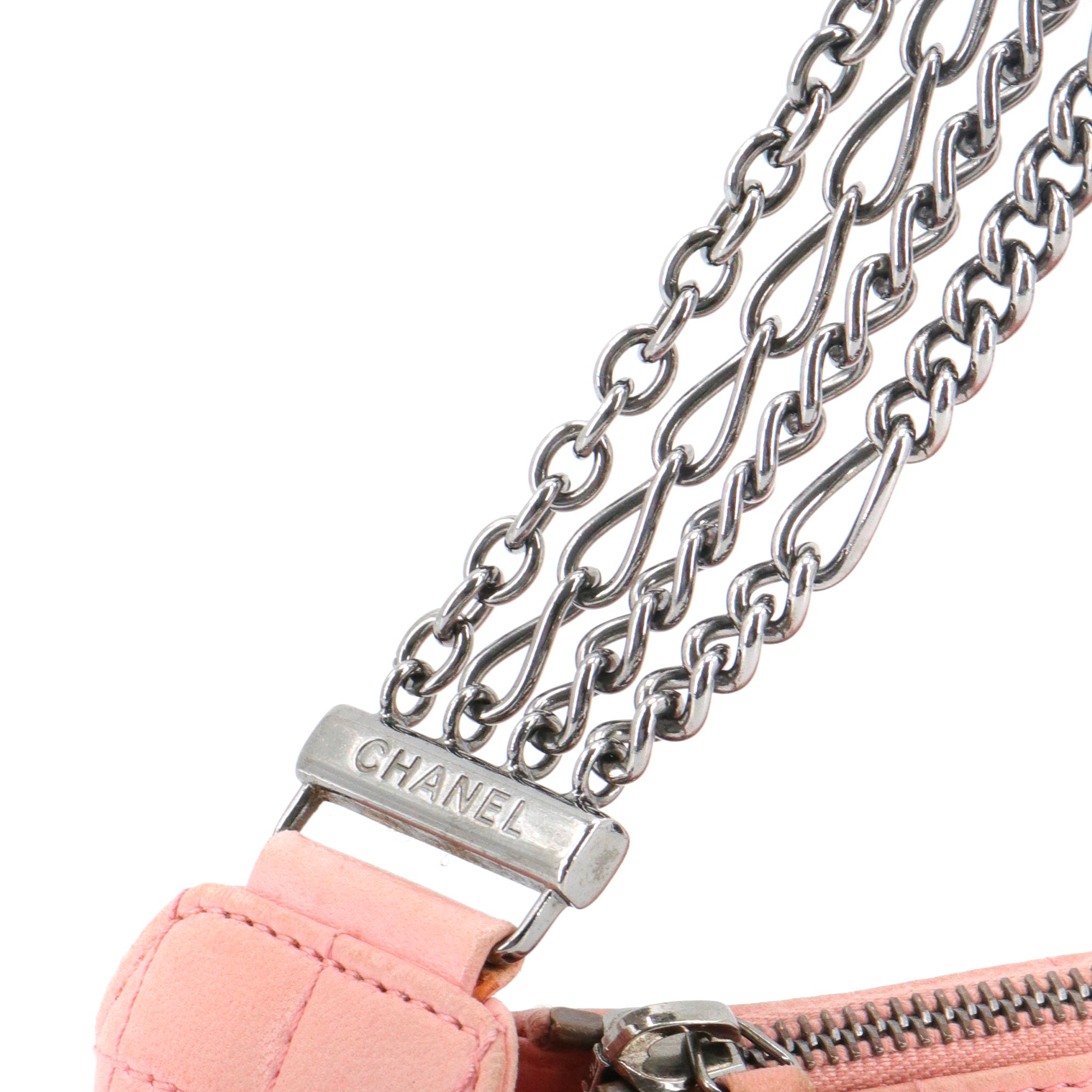 CHANEL - Chanel Chocolate Bar Multiple Chain Shoulder Bag in Vintage Pale Pink Leather