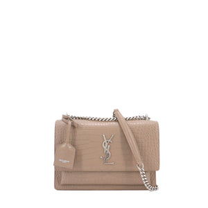 SAINT LAURENT - Sac à bandoulière Sunset Medium Saint Laurent en cuir embossé croco marron