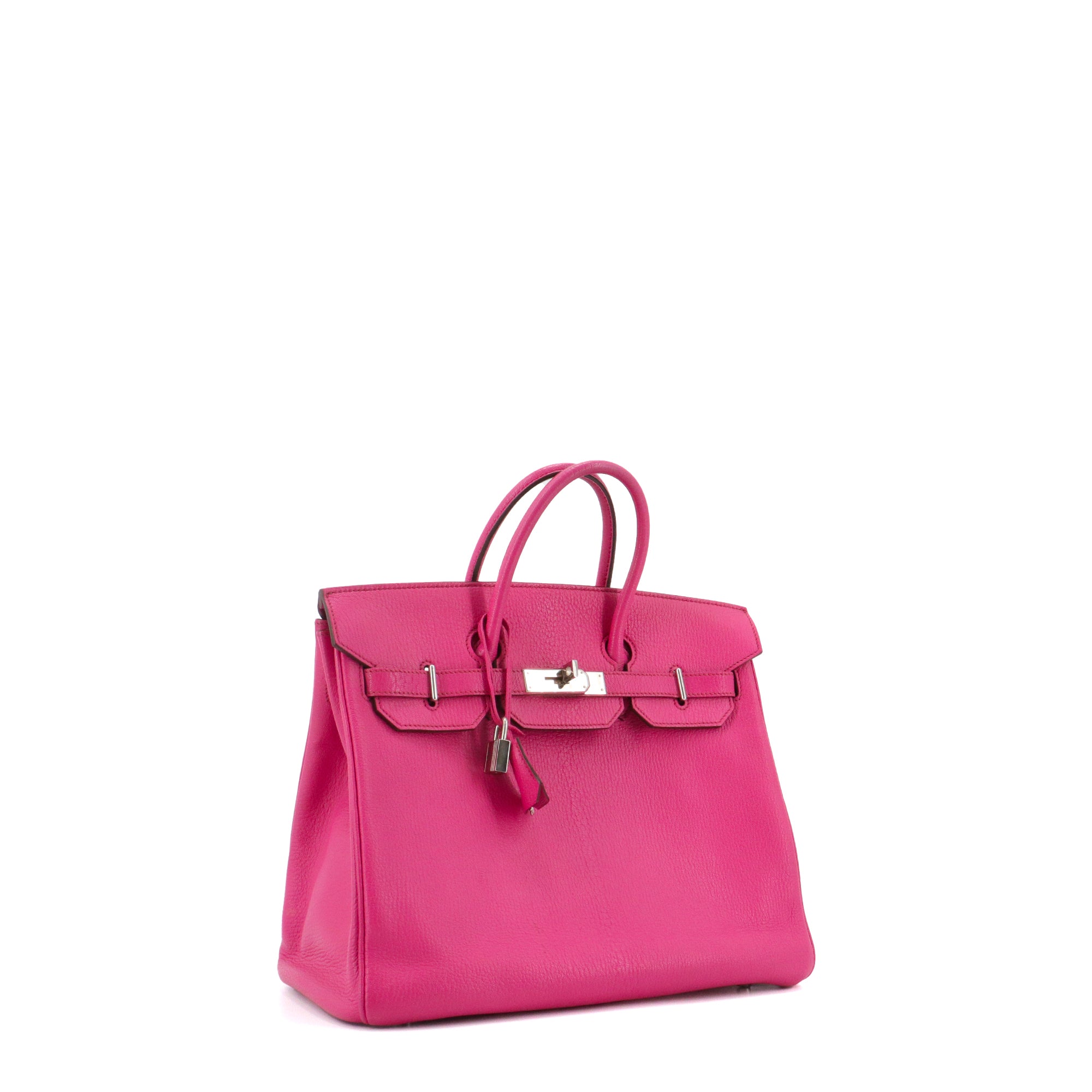 HERMÈS - Sac à main Haut à Courroie 30 Hermès en cuir grainé fuchsia