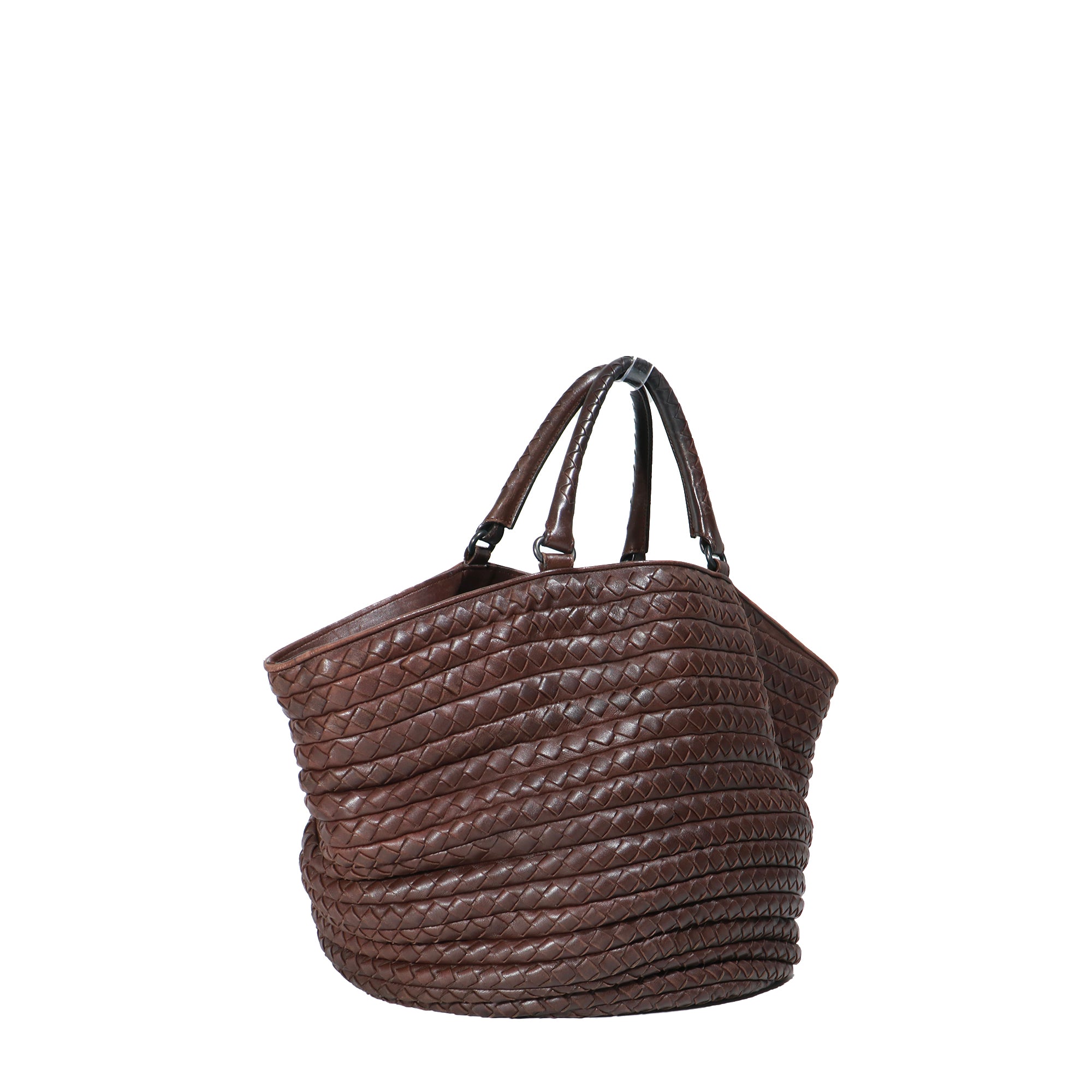 BOTTEGA VENETA - Sac cabas en cuir intrecciato marron