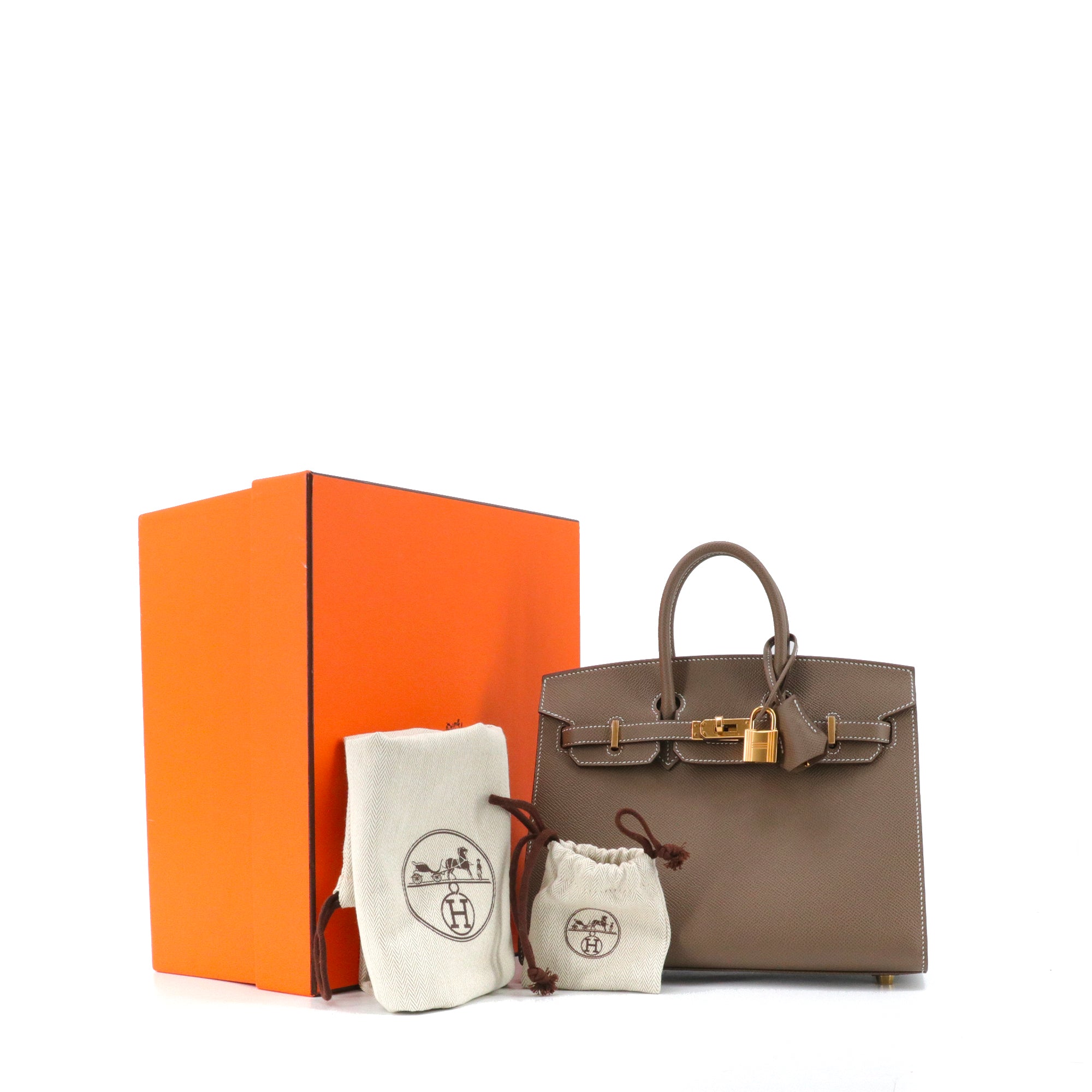 HERMÈS - Sac à main Birkin 25 Hermès en cuir epsom étoupe