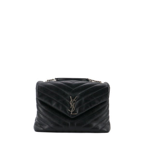 SAINT LAURENT - Sac à bandoulière Loulou medium Saint Laurent en cuir chevron noir