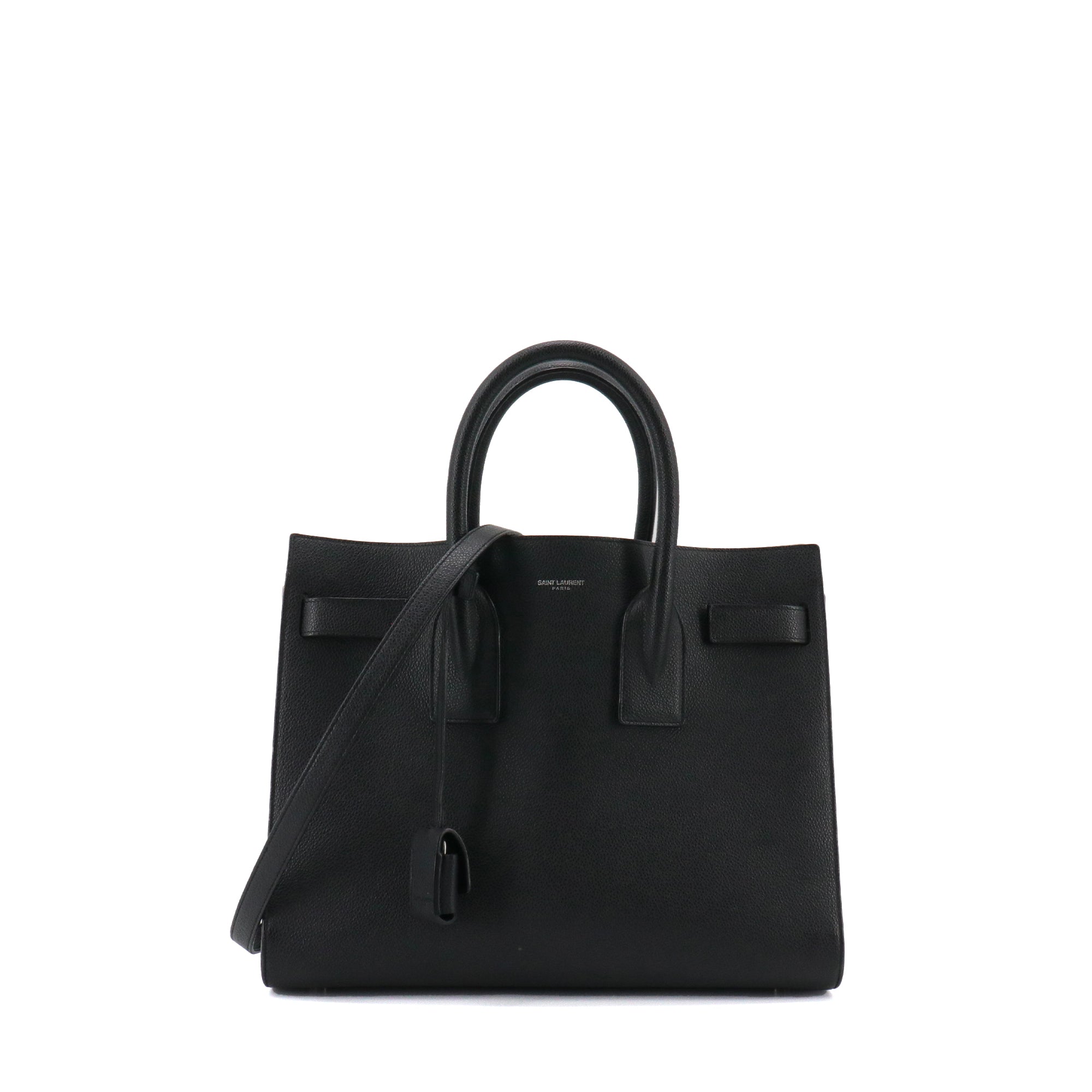 SAINT LAURENT - Sac de jour Saint Laurent médium en cuir grainé noir