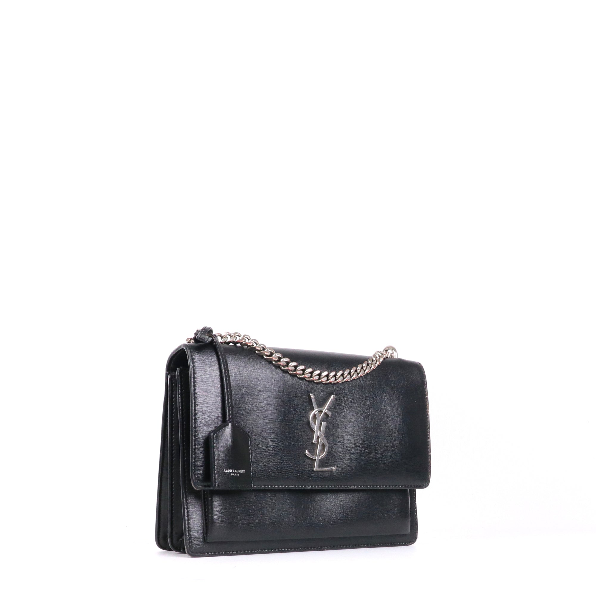 SAINT LAURENT - Medium Sunset shoulder bag in black crocodile-embossed leather
