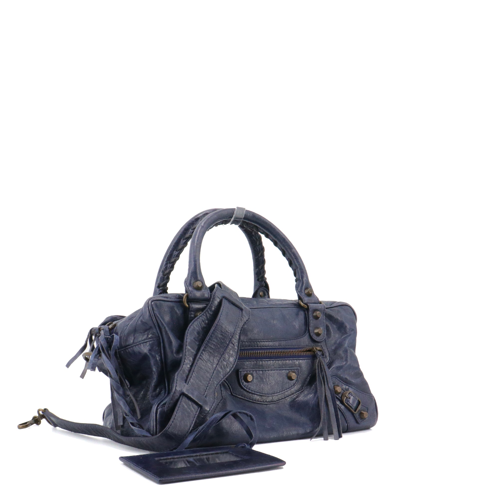 BALENCIAGA - Balenciaga City handbag in navy blue leather