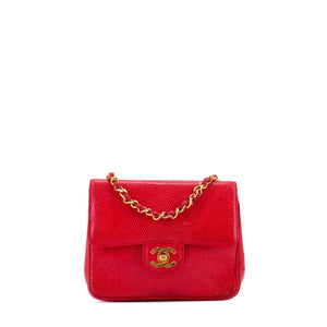 CHANEL - Chanel Classic/Timeless Mini Square Shoulder Bag in Vintage Red Lizard
