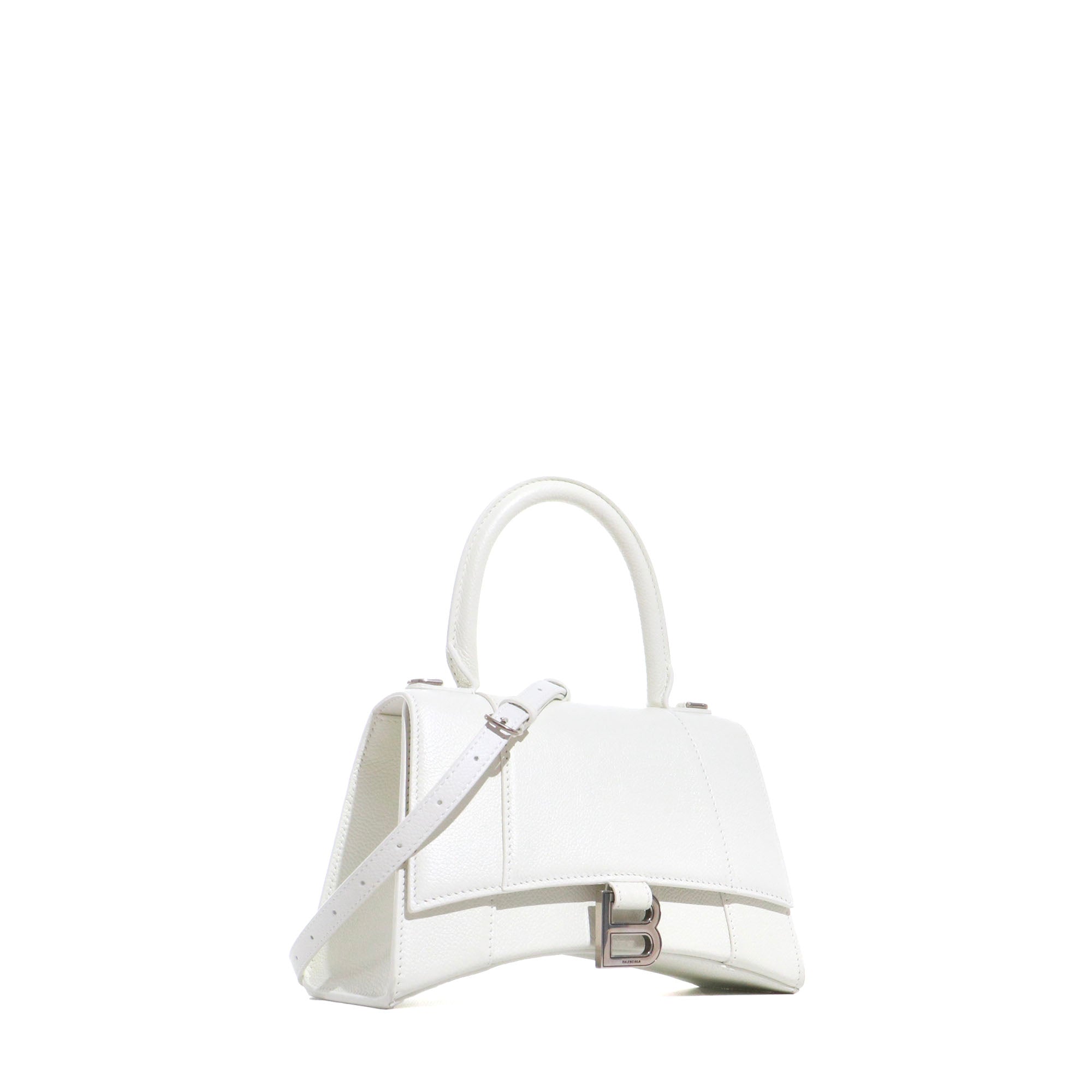 BALENCIAGA - Hourglass Balenciaga Small Size shoulder bag in white grained leather