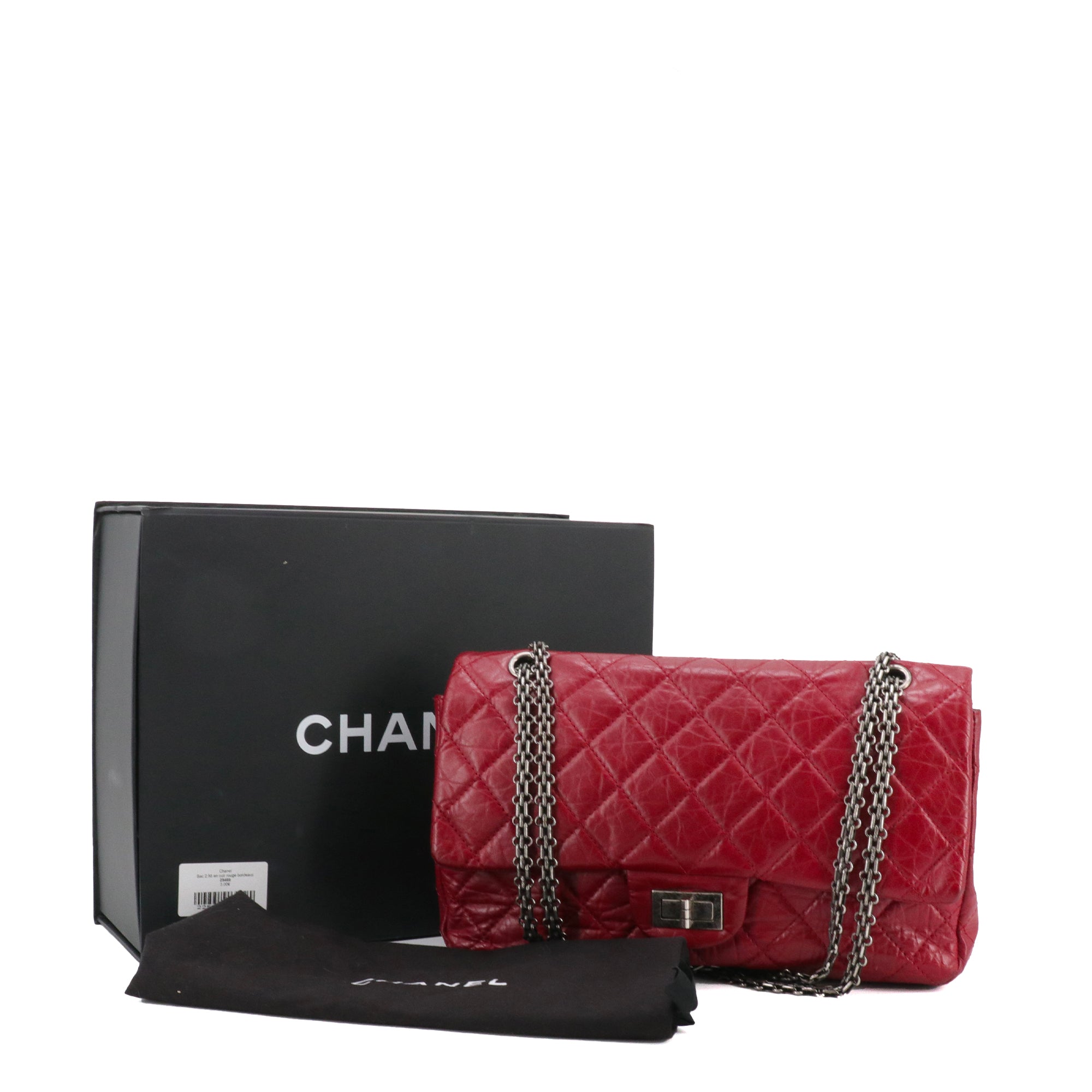 CHANEL - Sac à bandoulière 2.55 Chanel en cuir froissé bordeaux