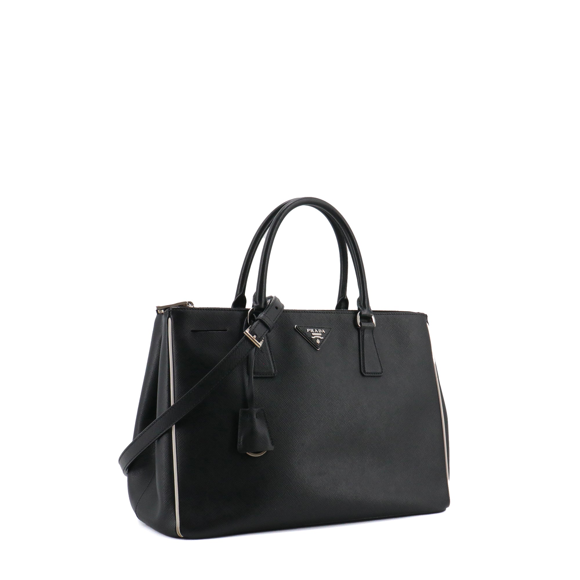 PRADA - Sac à main Galleria Prada en cuir grainé noir