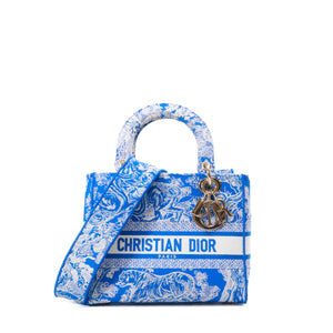 DIOR - Sac à bandoulière Lady D-Lite medium Dior en toile de jouy bleu électrique