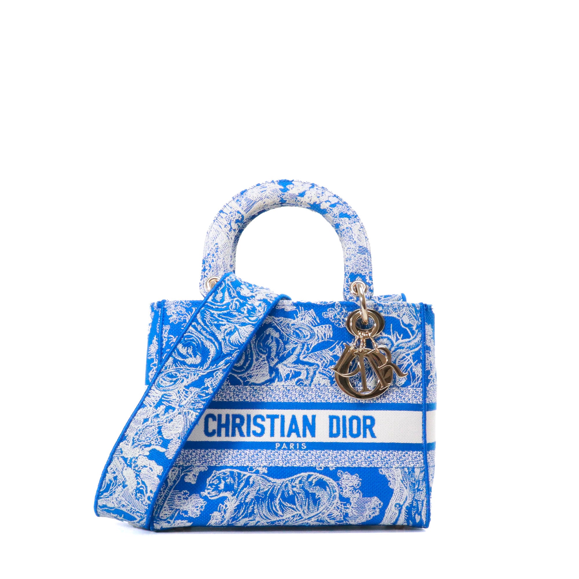 DIOR - Dior medium Lady D-Lite shoulder bag in electric blue toile de jouy