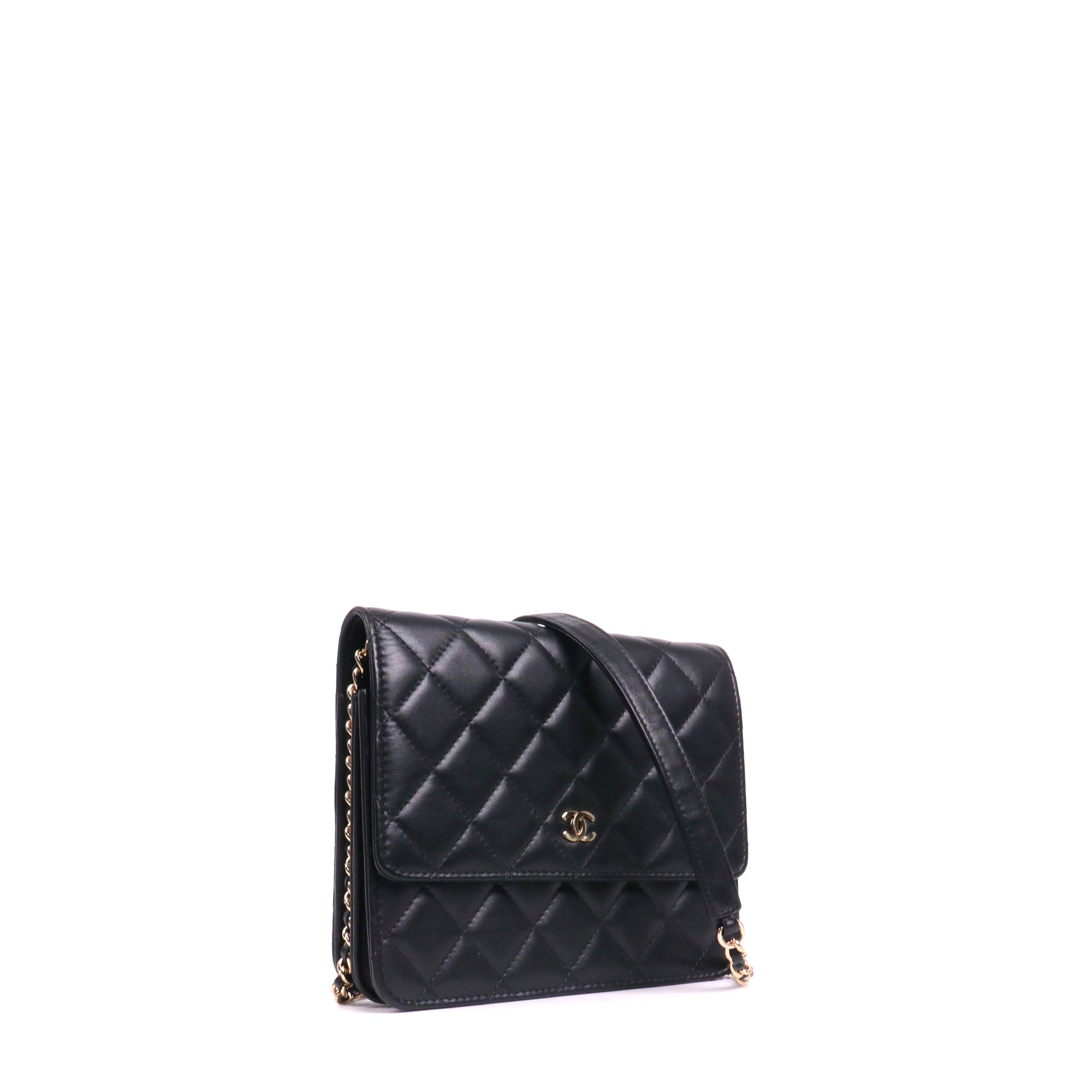 CHANEL - Sac Wallet On Chain Classique/Timeless Square Chanel en cuir lisse noir