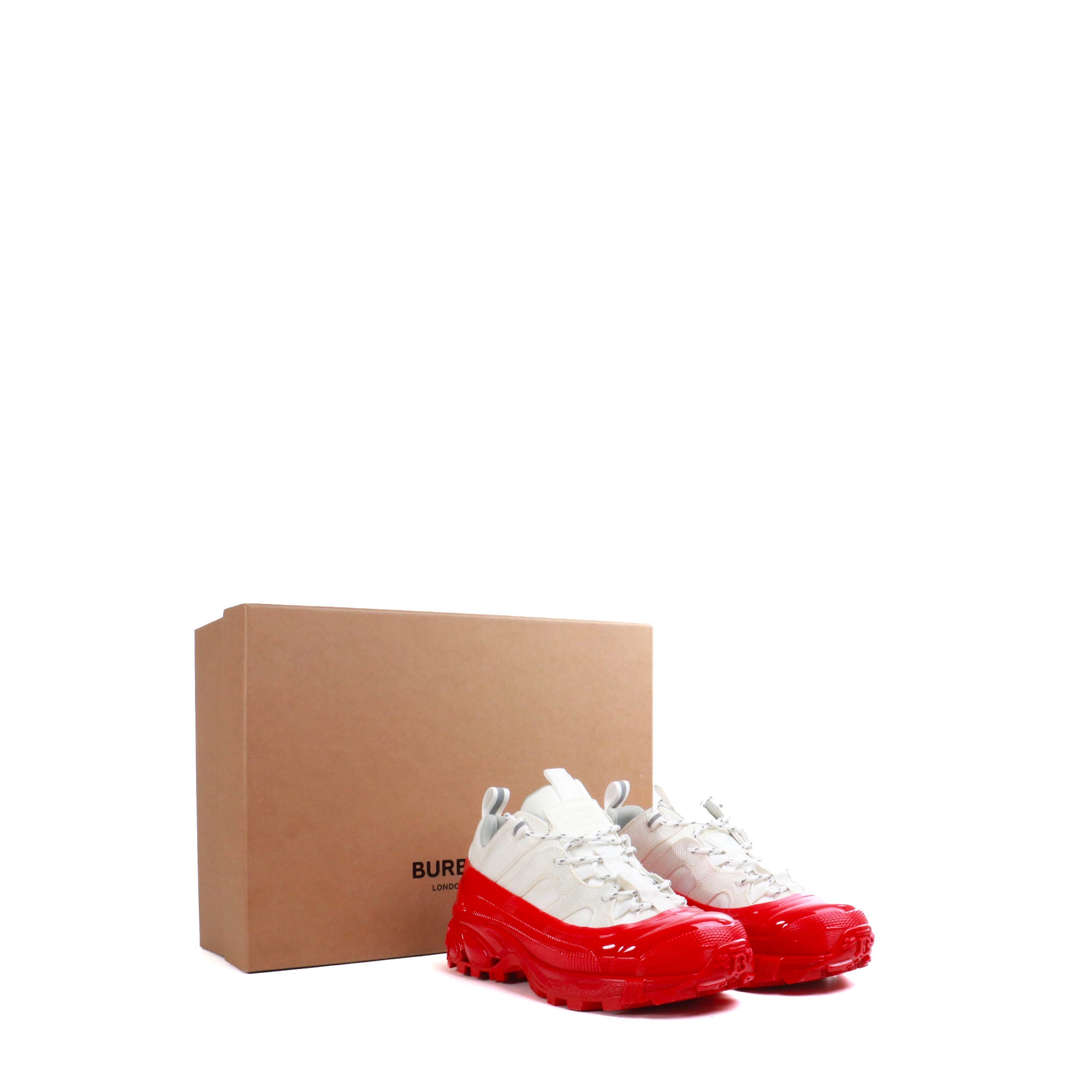 BURBERRY - Sneakers Arthur Burberry en toile blanche et plastique rouge (T37)