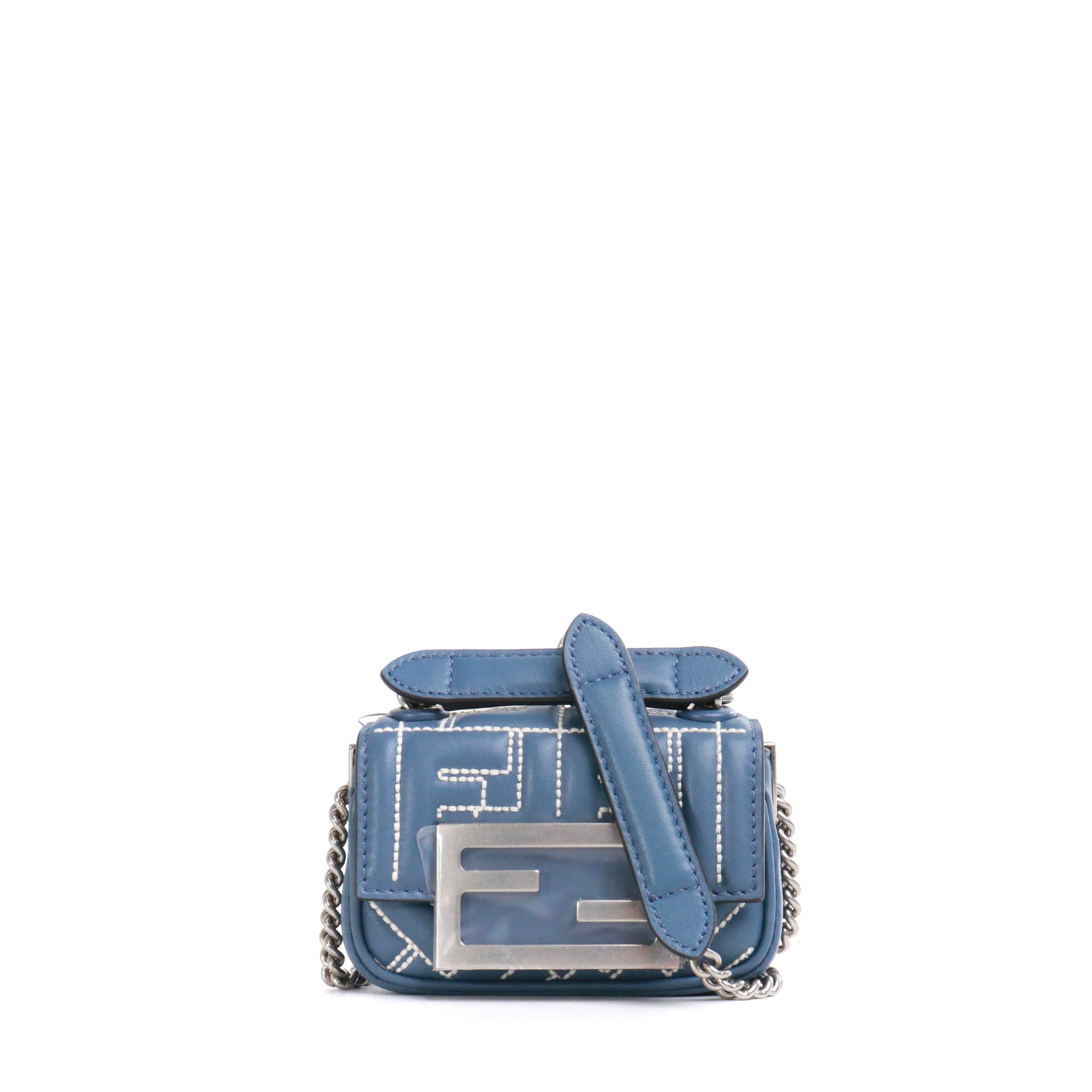 FENDI - Fendi Baguette Nano shoulder bag in blue gray nappa leather
