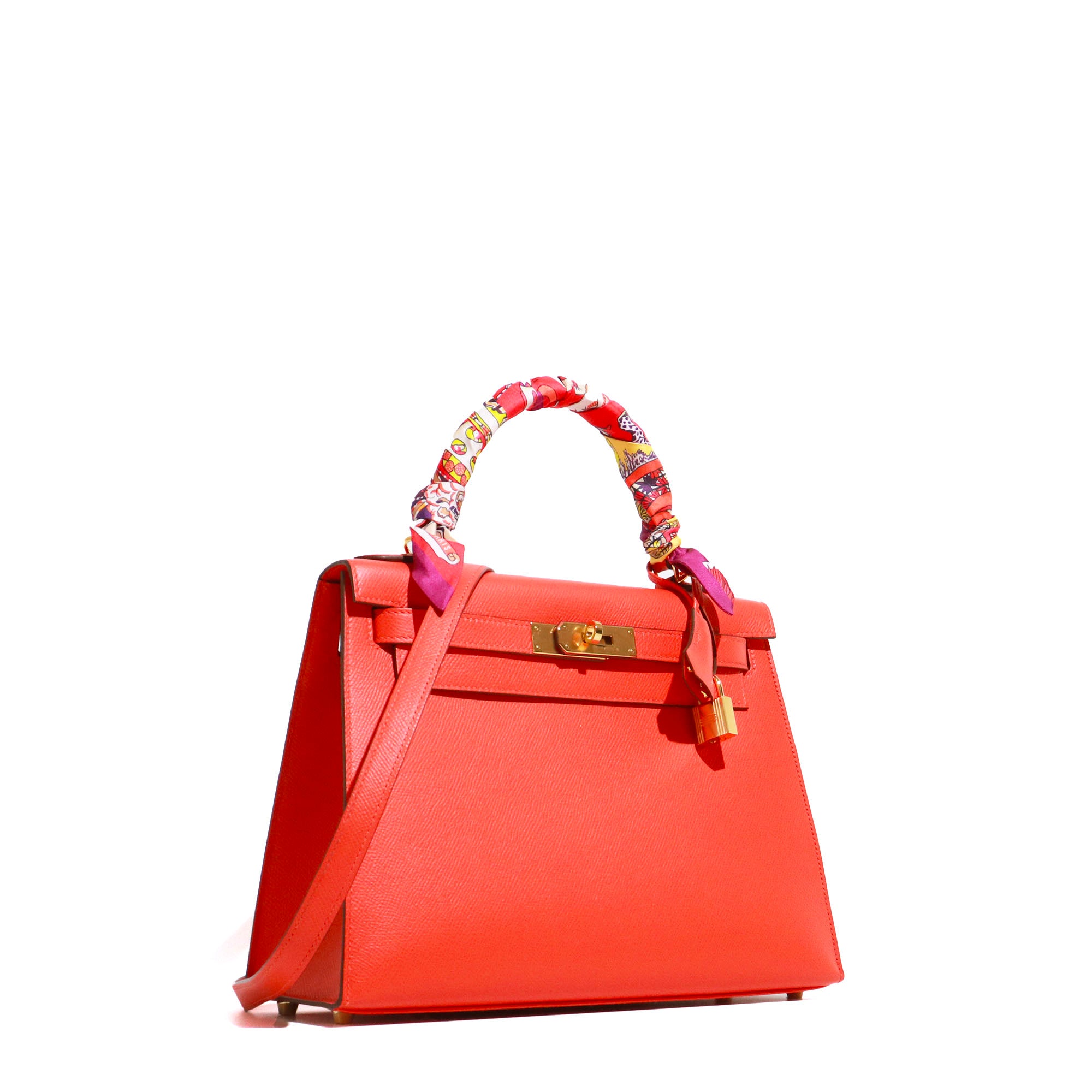 HERMÈS - Sac à main Kelly 28 Hermès en cuir Epsom Capucine Sellier
