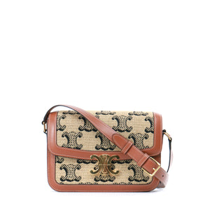 CELINE - Sac à bandoulière Triomphe medium Céline en raphia et cuir tan