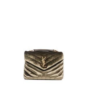 SAINT LAURENT - Sac à bandoulière Loulou small Saint Laurent en velours matelassé kaki