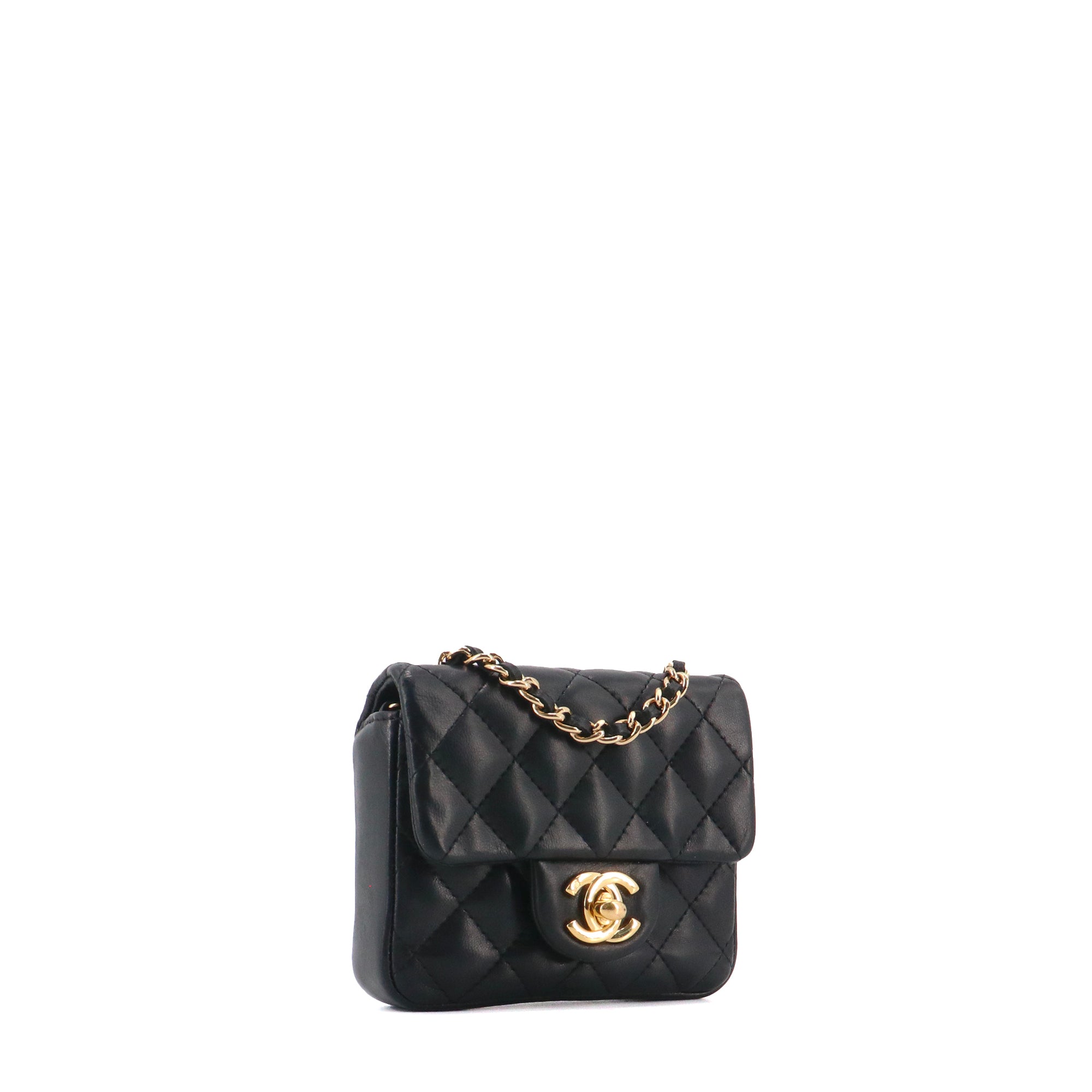 CHANEL - Sac à bandoulière Classique/Timeless micro Chanel en cuir lisse noir vintage