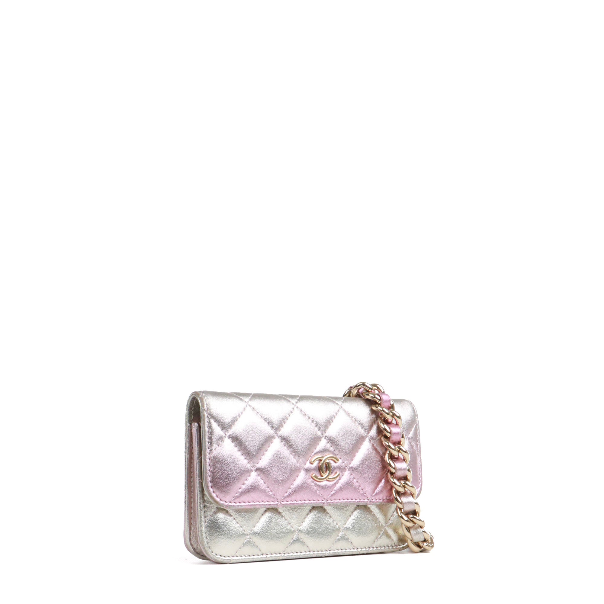 CHANEL - Wallet on chain mini Chanel en cuir argenté dégradé violet bleu