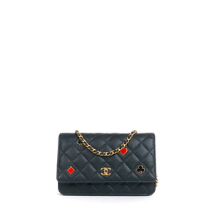 CHANEL - Sac à bandoulière Wallet On Chain Chanel édition limitée Poker en cuir caviar noir