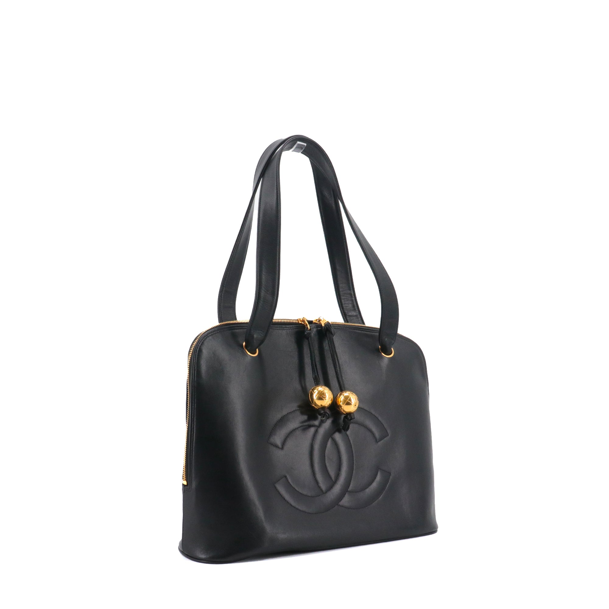 CHANEL - Sac à main Shopping Chanel en cuir lisse noir vintage