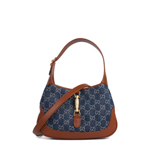 GUCCI - Sac à bandoulière Jackie 1961 Gucci petite taille en denim et cuir grainé marron
