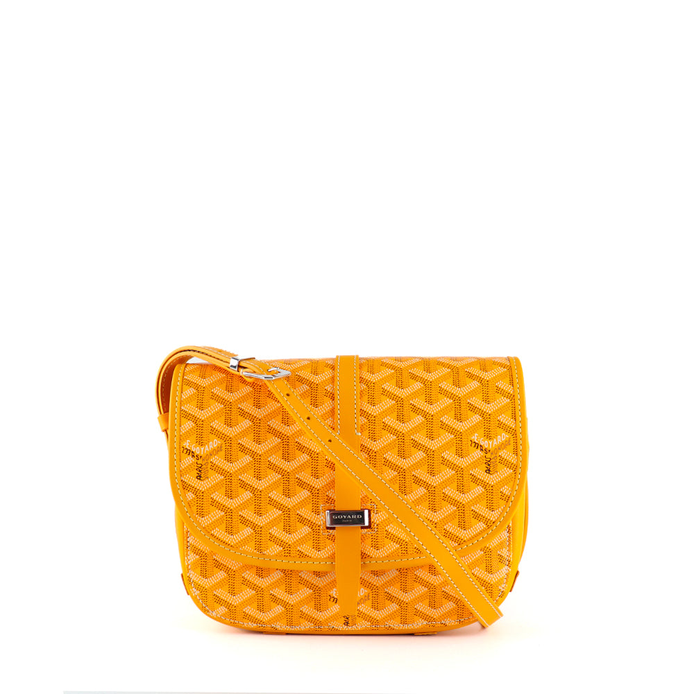 GOYARD - Sac à bandoulière Belvédère PM en toile enduite et cuir jaune