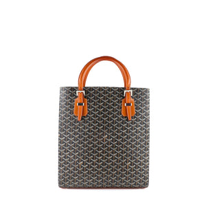 GOYARD - Comoros shopping bag in black coated canvas and brown leather