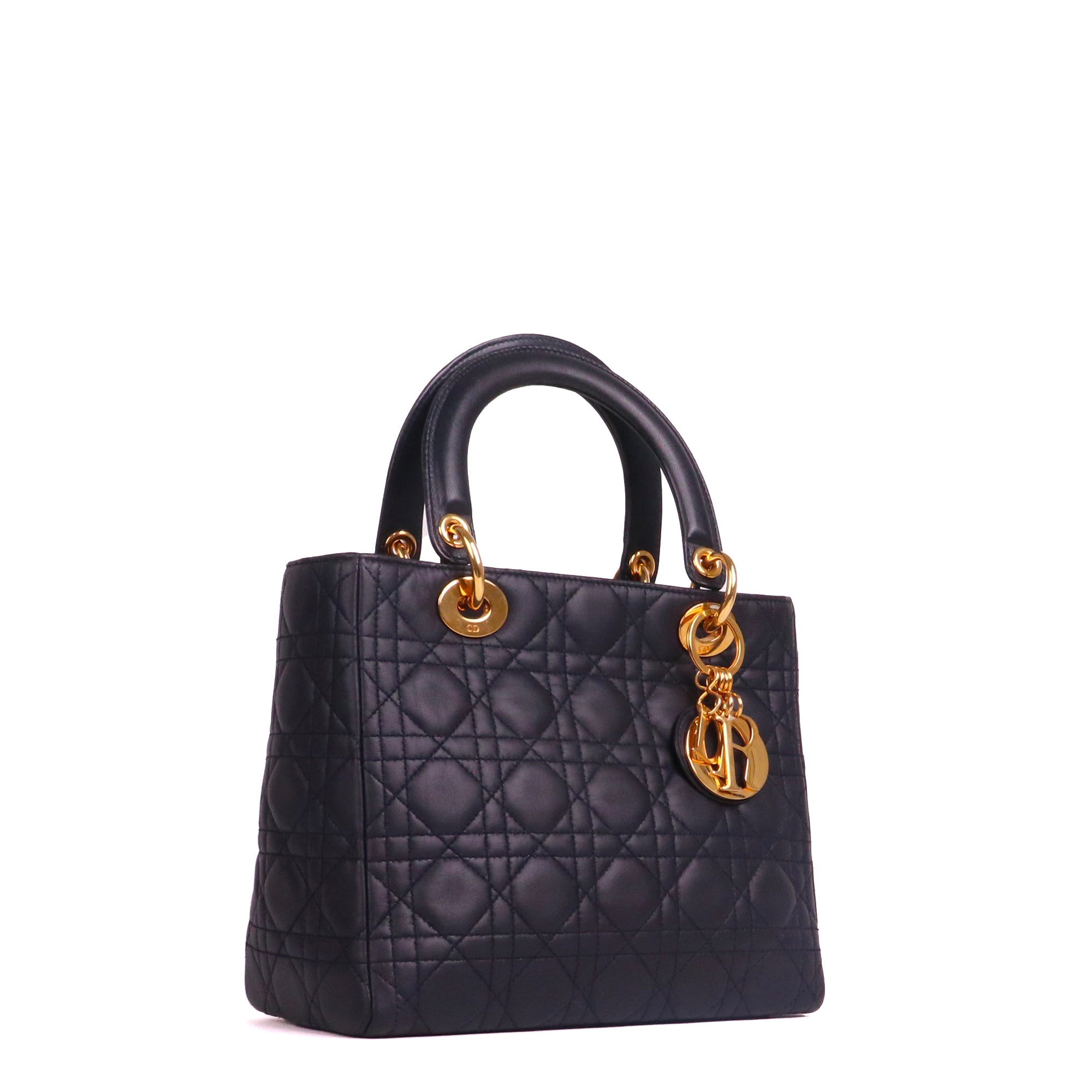 DIOR - Lady Dior medium handbag in vintage black leather