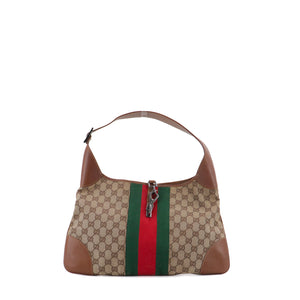 GUCCI - Small Gucci Jackie 1961 shoulder bag in denim and brown grained leather