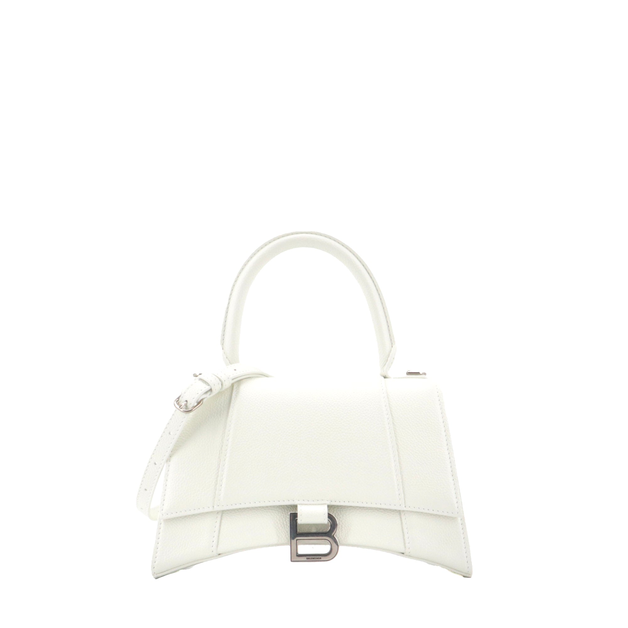 BALENCIAGA - Hourglass Balenciaga Small Size shoulder bag in white grained leather