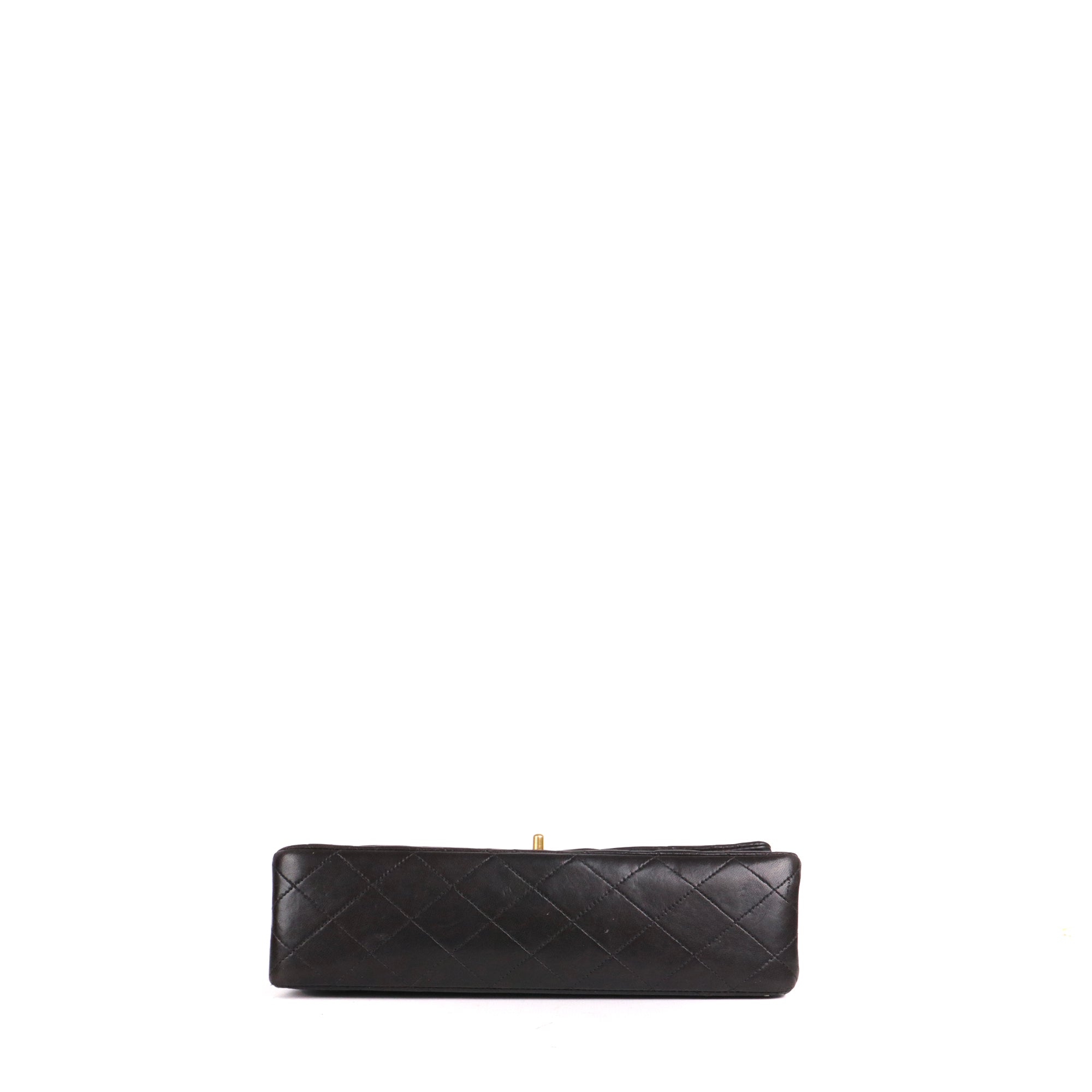 CHANEL - Sac à main Timeless/Classique medium Chanel double flap en cuir matelassé noir vintage