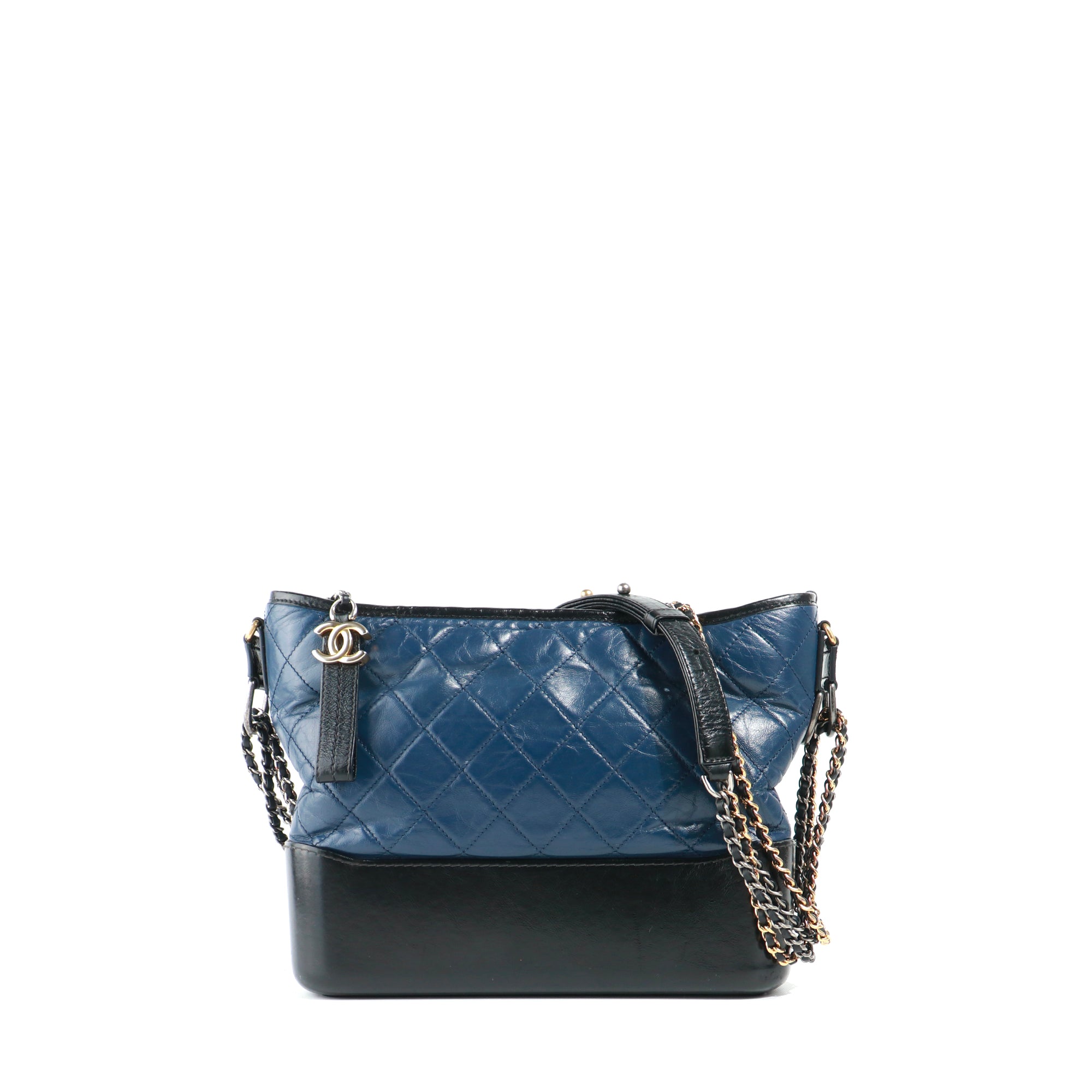 CHANEL - Sac à bandoulière Gabrielle medium en cuir bleu marine et noir