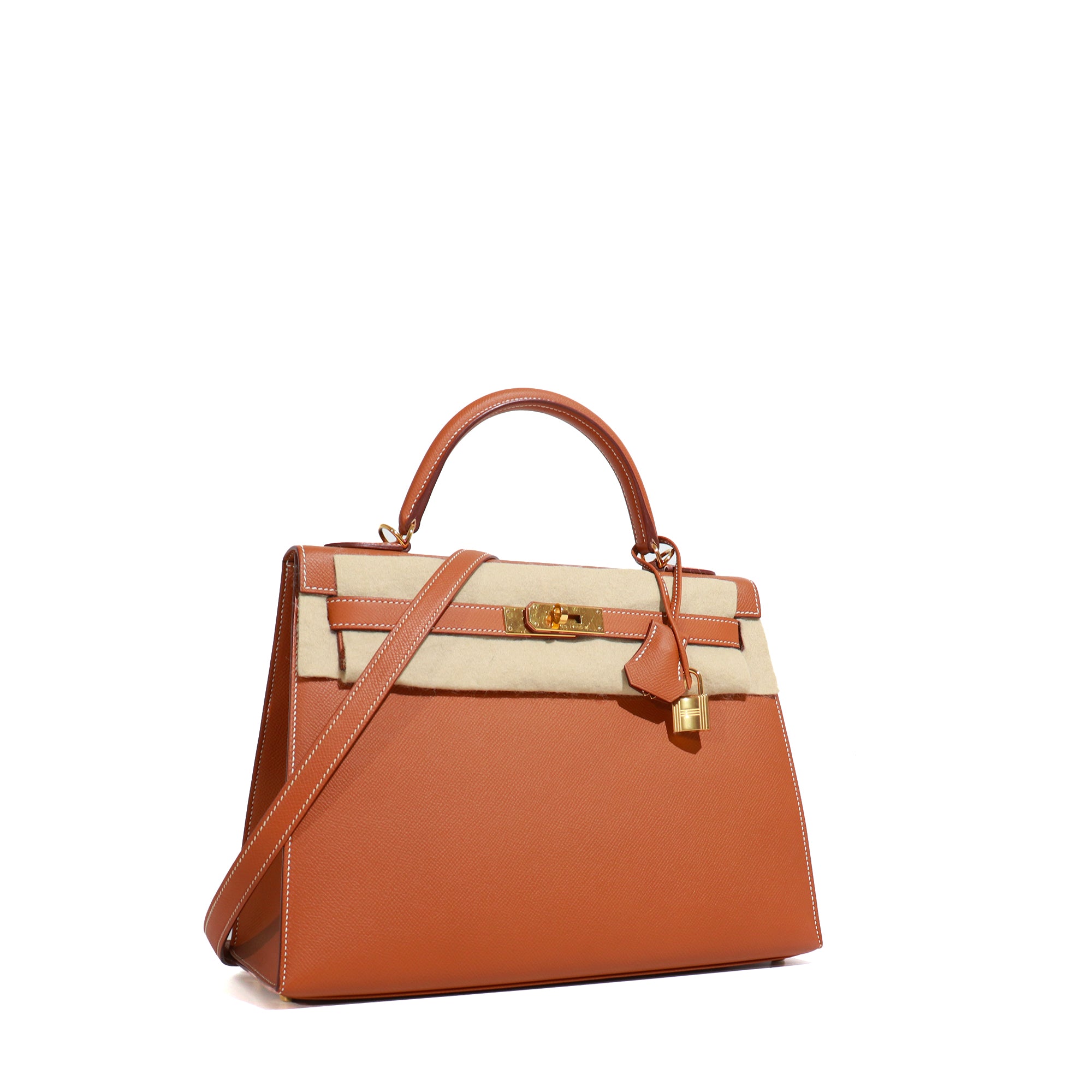 HERMÈS - Sac à main Kelly 32 en cuir epsom gold sellier