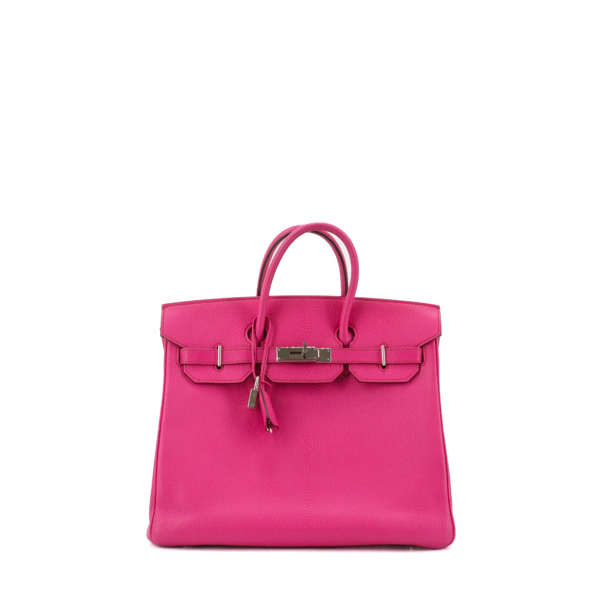 HERMÈS - Sac à main Haut à Courroie 30 Hermès en cuir grainé fuchsia