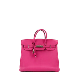 HERMÈS - Sac à main Haut à Courroie 30 Hermès en cuir grainé fuchsia
