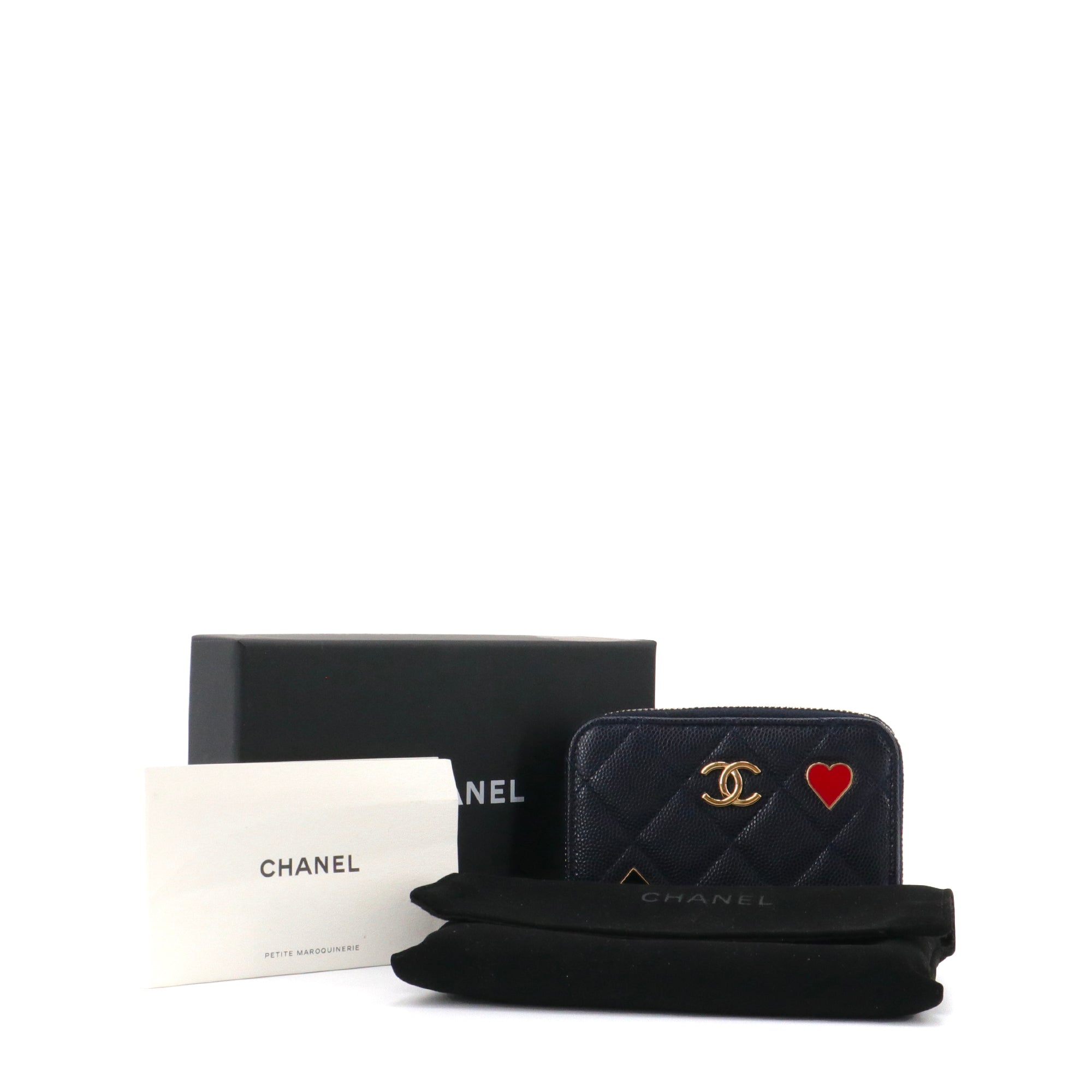 CHANEL - Porte-monnaie Chanel en cuir caviar bleu marine édition limitée poker