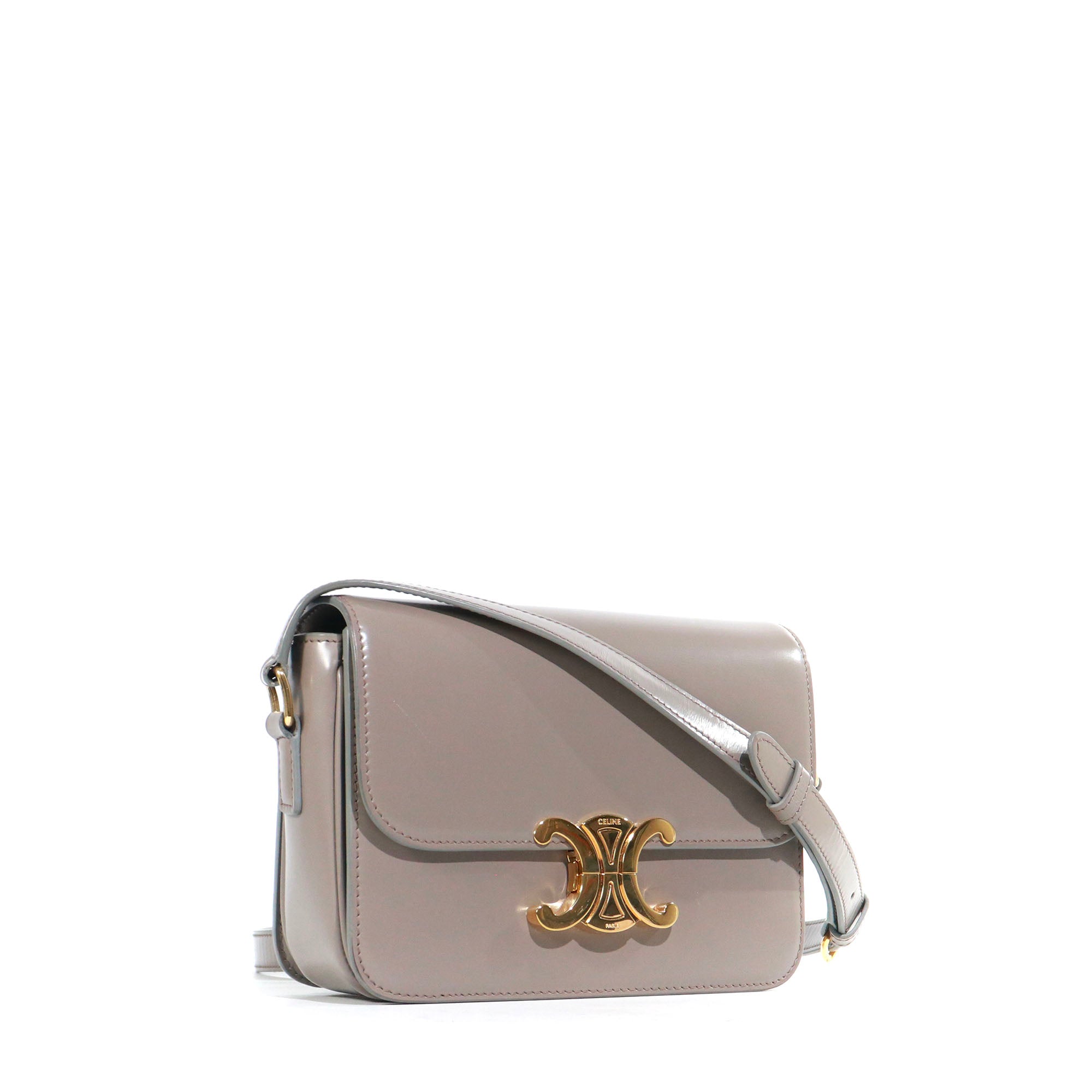 CELINE - Sac à bandoulière Triomphe teen Celine en cuir box gris galet