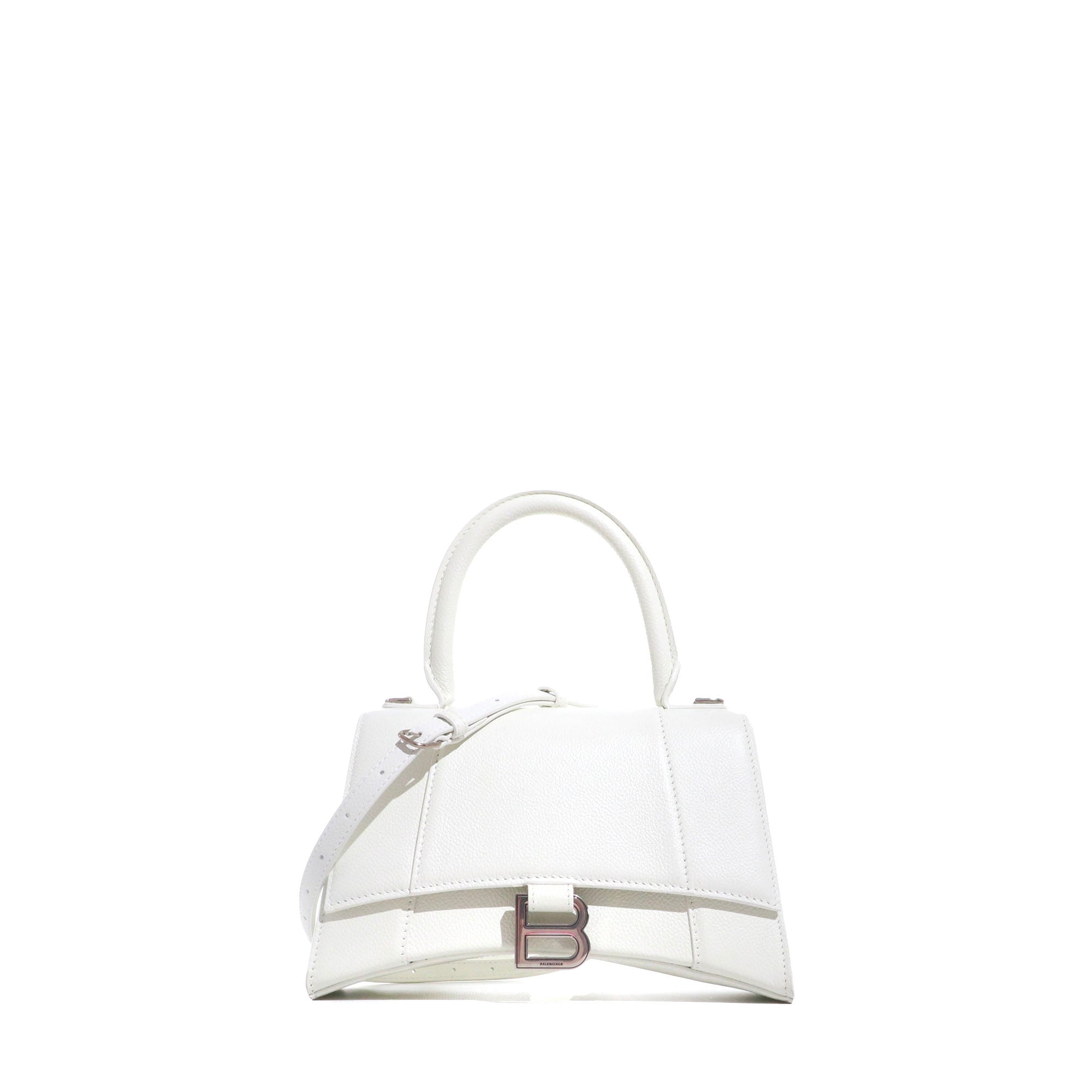 BALENCIAGA - Hourglass Balenciaga Small Size shoulder bag in white grained leather