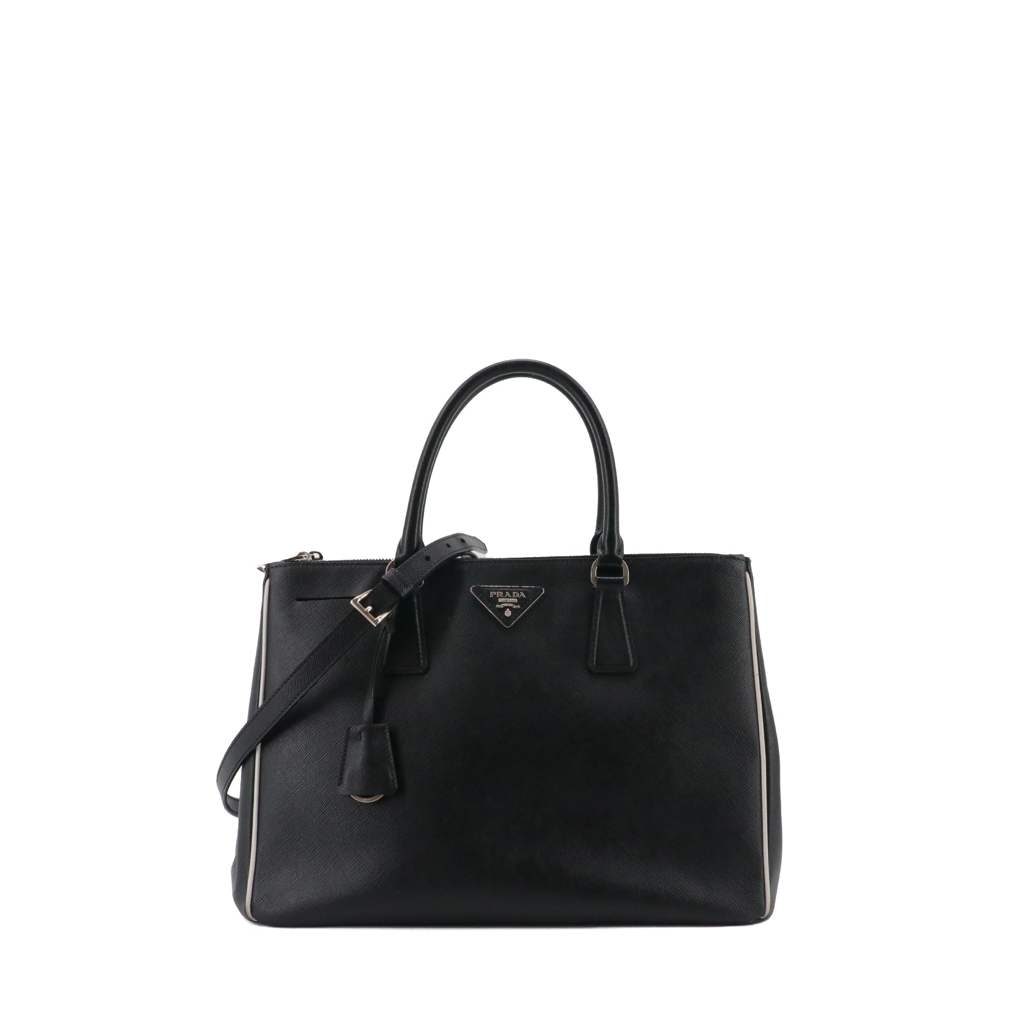 PRADA - Sac à main Galleria Prada en cuir grainé noir