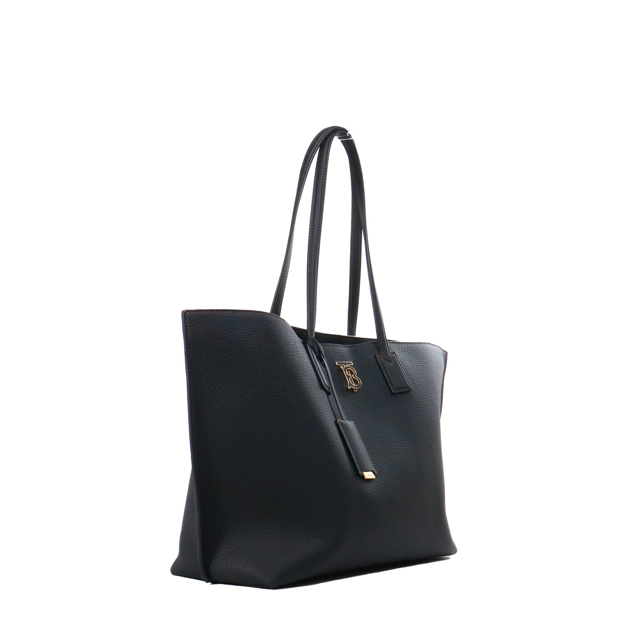 BURBERRY - Burberry TB tote bag in black grained leather 